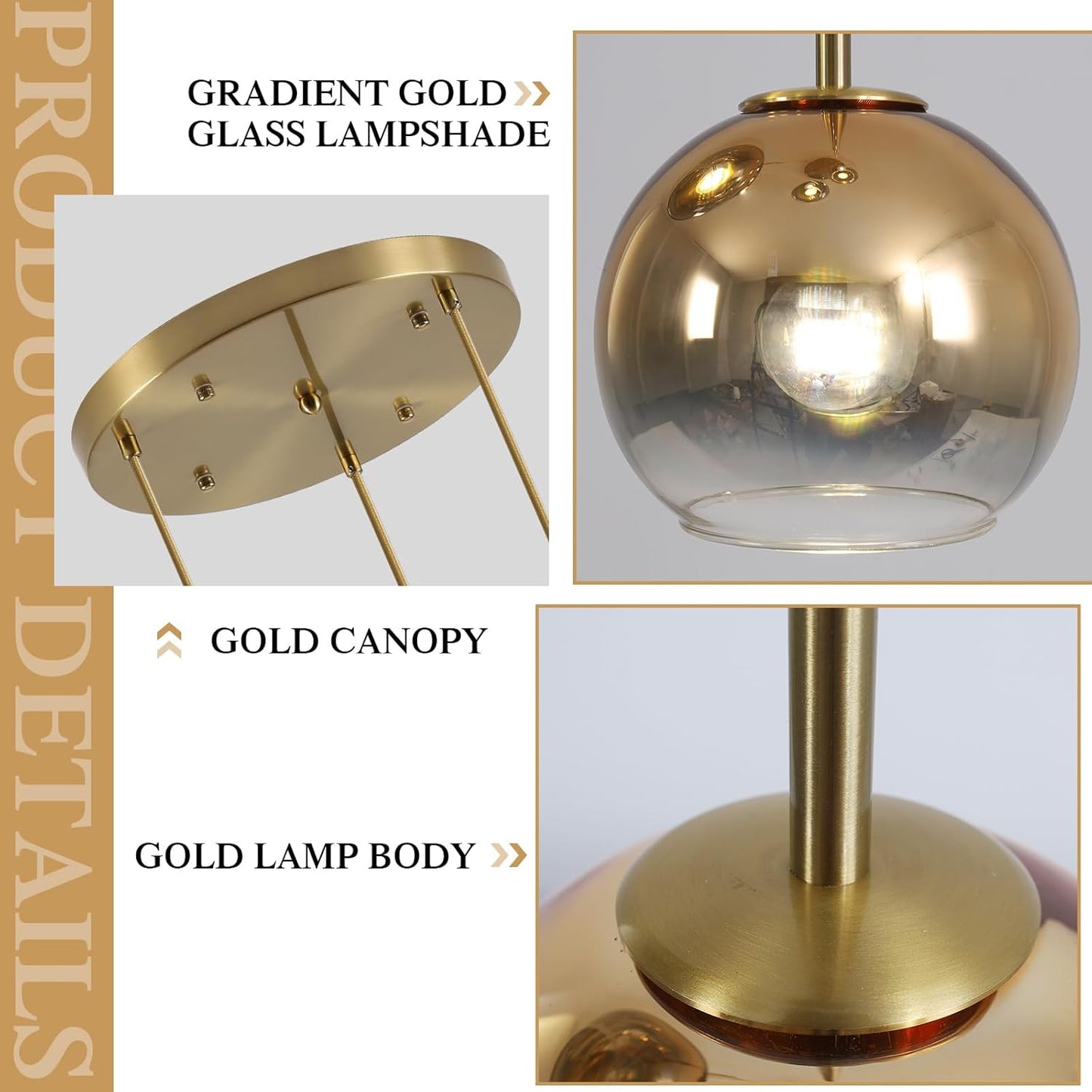 KCO Lighting Gold Cluster Pendant 3-Light Large Glass Pendant Lights Kitchen Island Bubble Globe Chandelier Mid Century Modern Hanging Light