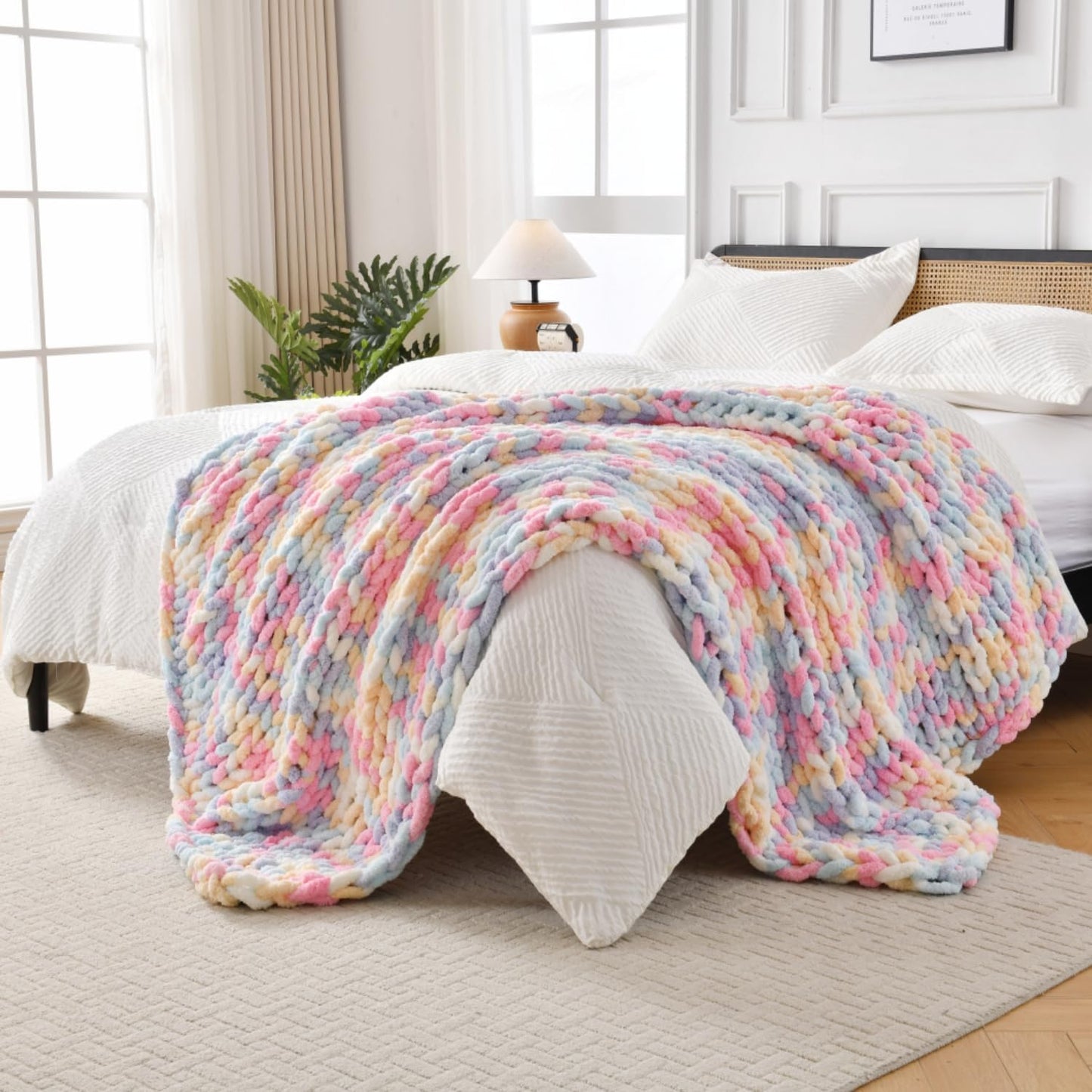 Ultra Soft Chunky Knit Blanket Throw -40x50 Hand Knitted Warm Chenille Throw Blanket, Home Decor Soft Thick Yarn Cable Knit Blanket Breathable Fleece Banket Christmas for Couch Bed Sofa Best GIF