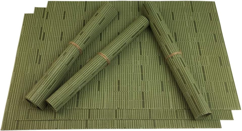 Red-A Placemats Set of 6 for Dining Table Heat-Resistant Washable Place Mats Woven Vinyl Kitchen Table Mats Easy to Clean,Green