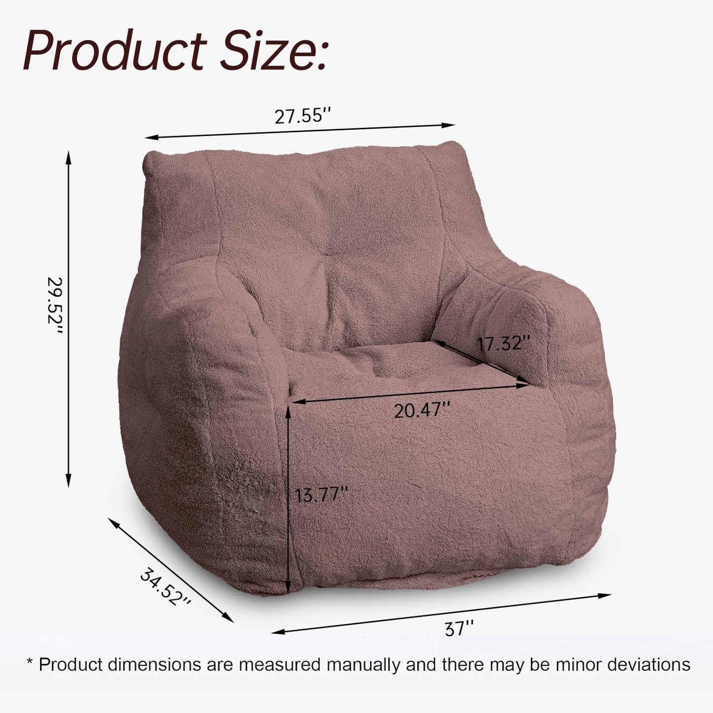 Recaceik Large Bean Bag Chairs, Tufted Soft Stuffed Bean Bag Chair with Filler, Fluffy Lazy Sofa, Imperial Lounger Giant Bean Bag Chair for Bedroom, Living Room, Rufous