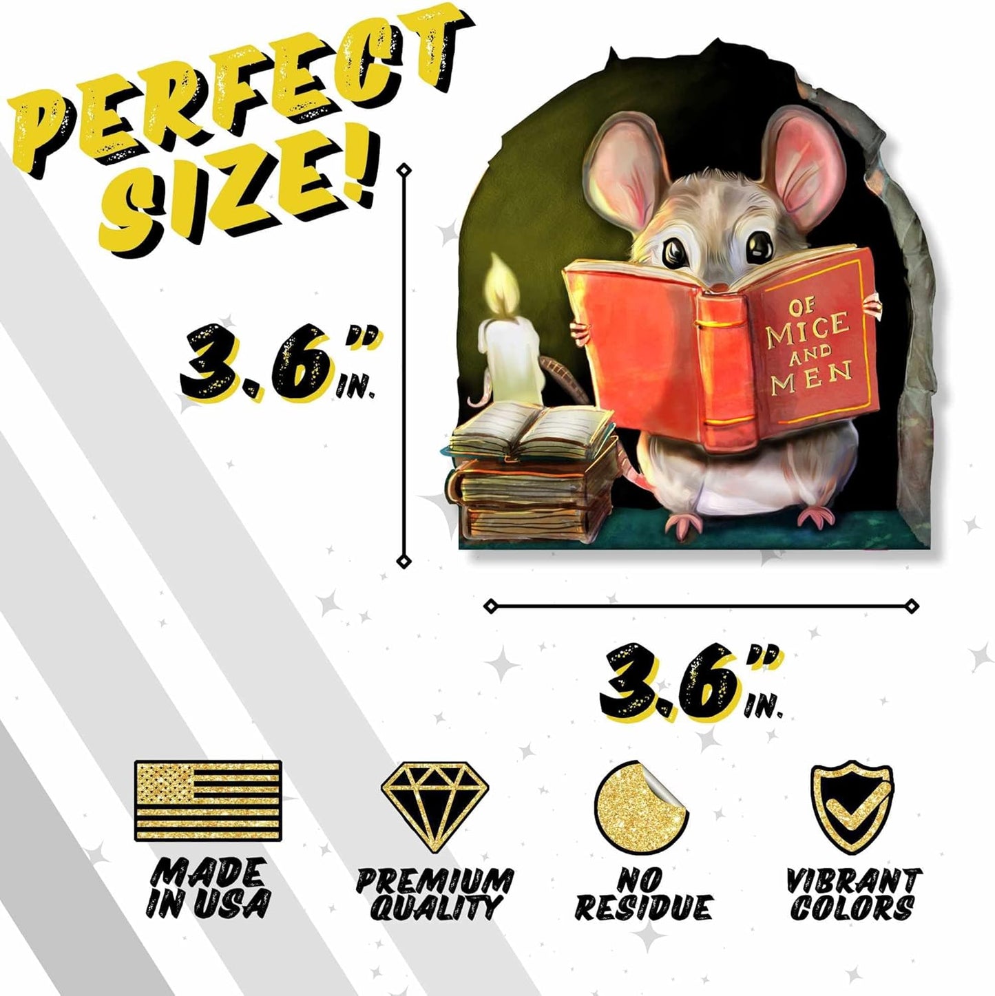 Mouse Reading Book Wall Sticker Decal – Kids Room, Classroom, Home Decor, Bookcase, Book Lover Gift, Children's Bedroom, Nursery, Cute Mouse, MICESTERPIECE