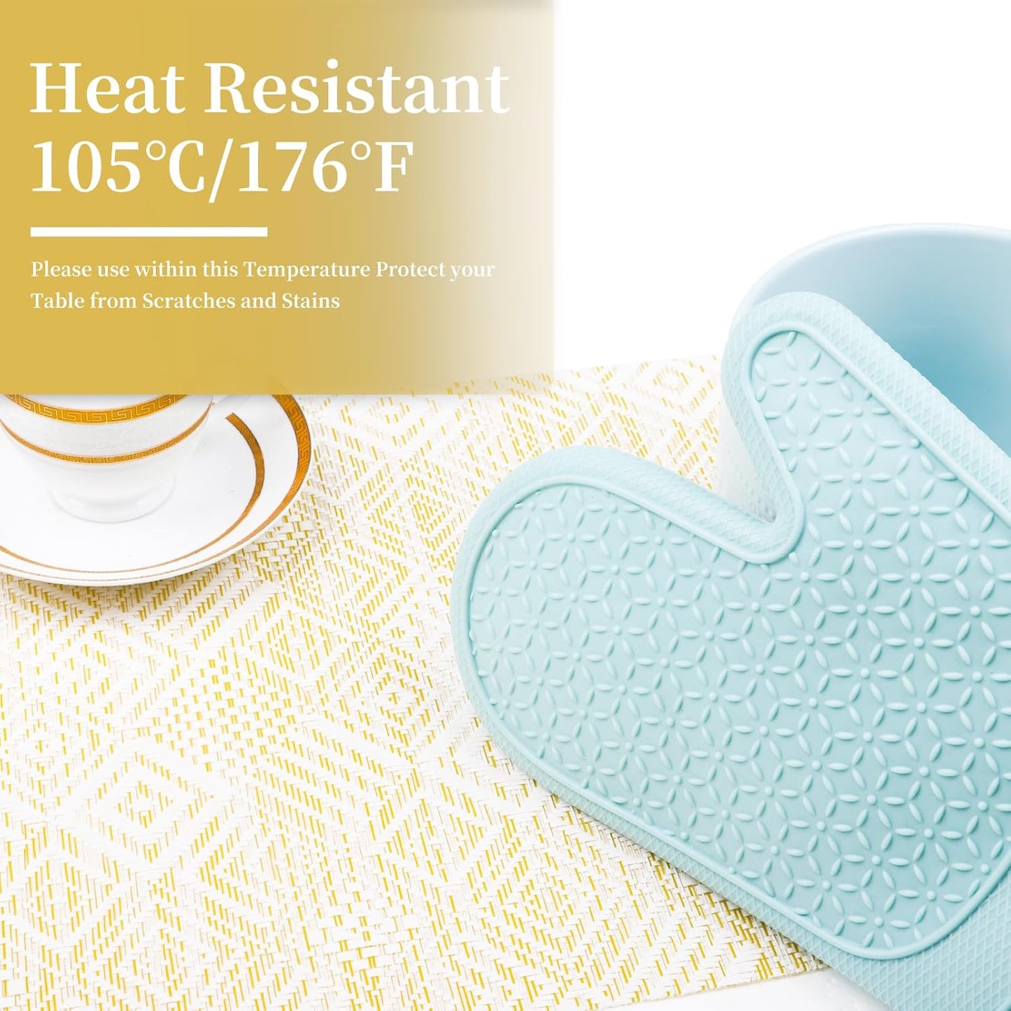 Vinyl Plastic Placemats Set of 6 Washable Heat Resistant Non-Slip Elegant Indoor Outdoor Kitchen Dining PVC Woven Table Place Mats (Yellow Squares)