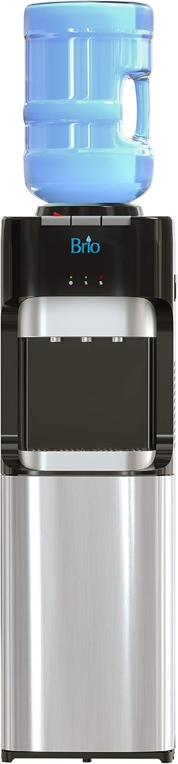 Brio Essential Series Top Loading Water Cooler Dispenser - Tri Temp Dispense, Child Safety Lock, Holds 3 or 5 Gallon Bottles - UL/Energy Star Approved