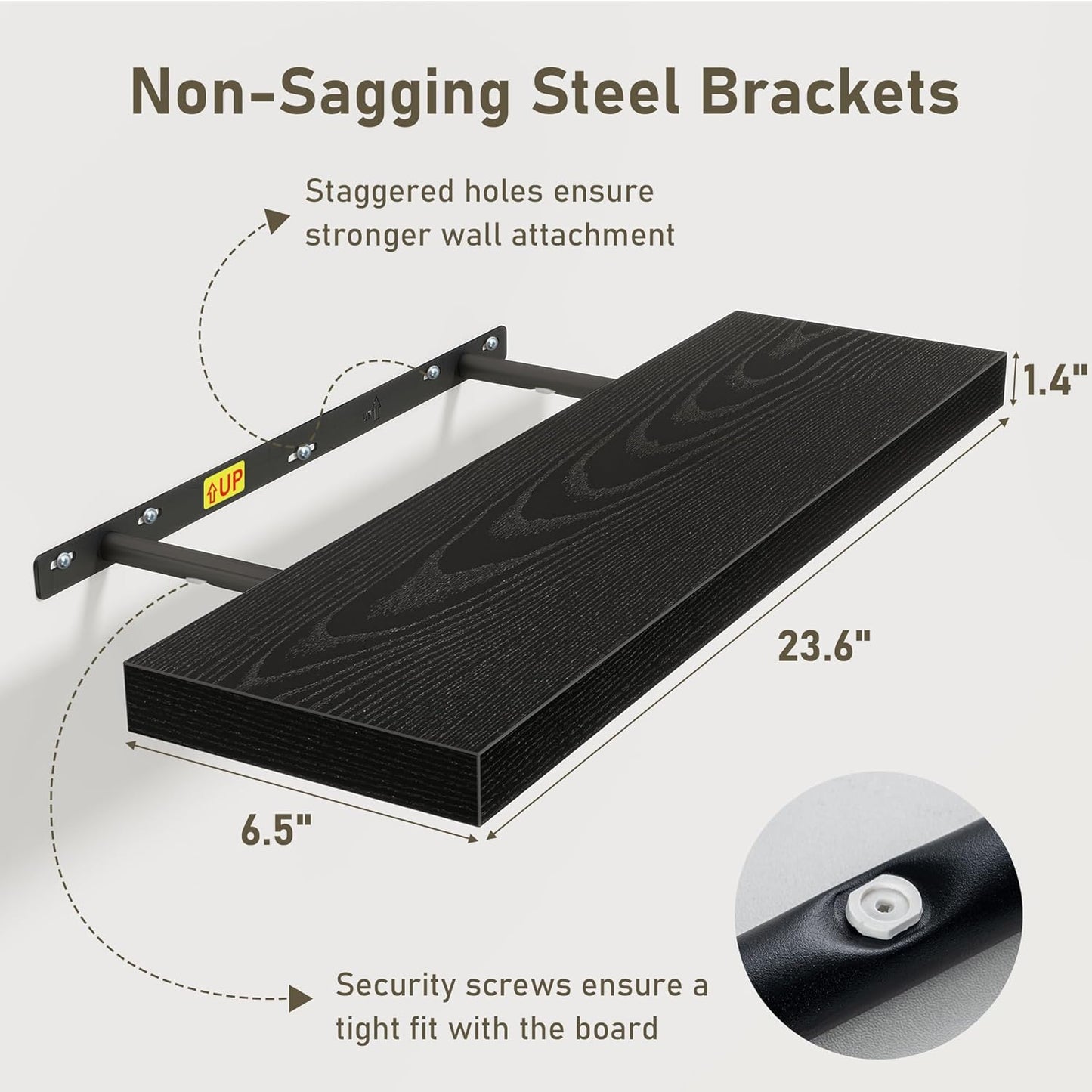 Fun Memories Black Floating Shelves Wall Shelf 24 Inch Long, Rustic Bathroom Shelves, Wall Mounted Wood Floating Shelf for Kitchen, Living Room, Bedroom, 24 x 6.7 x 1.4 inch Set of 3