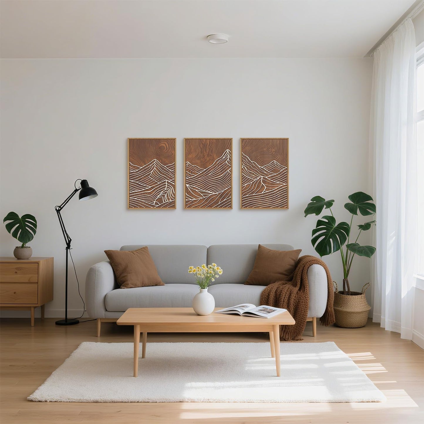 HPINUB Line Style Mountain Framed Canvas Wall Art Set, Vintage Tree Rings Wall Decor, Abstract Tree Spiral Wall Painting, Modern Nature Art Prints for Living Room,Bedroom,Farmhouse-24 x36 x3