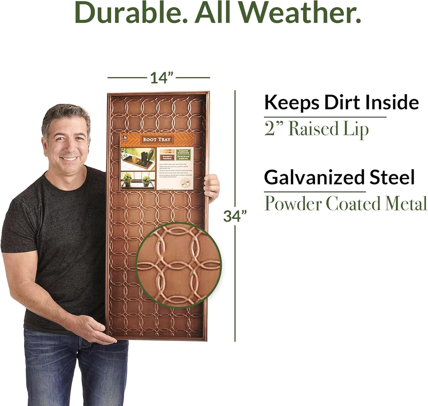 Good Directions Large Boot Tray, Circles Multi-Purpose All Weather Decorative Boot Tray, Shoes, Plants, Garage, Patio Door, Pet Bowls, 34 inch Entry Indoor Shoe Tray, Copper Finish