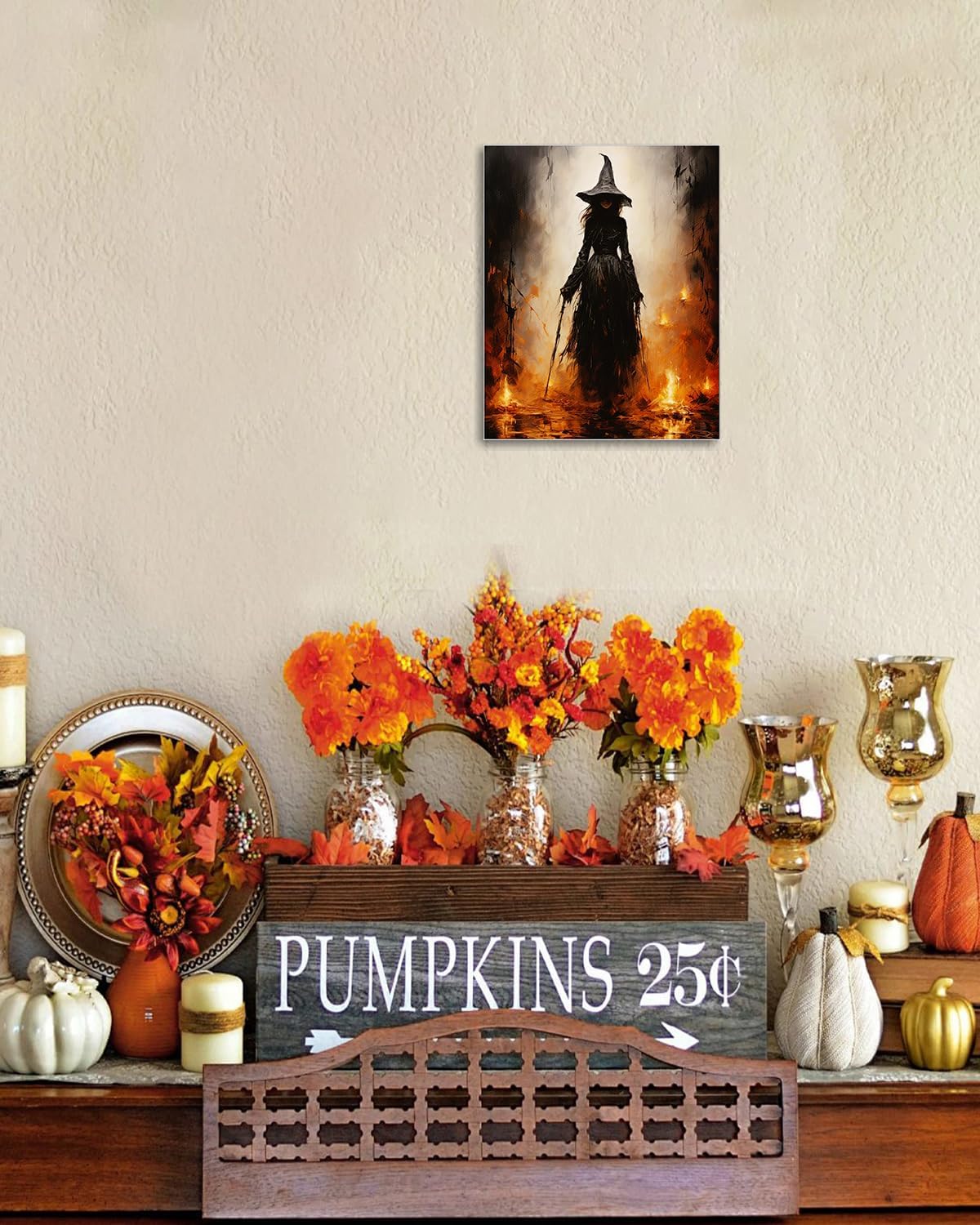 Halloween Canvas Wall Art - Vintage Witche Poster, Gothic Dark Academia Wall Decor, Spooky Halloween Decor for Living Room, Bedroom & Bathroom, Framed Fall Decorations Indoor