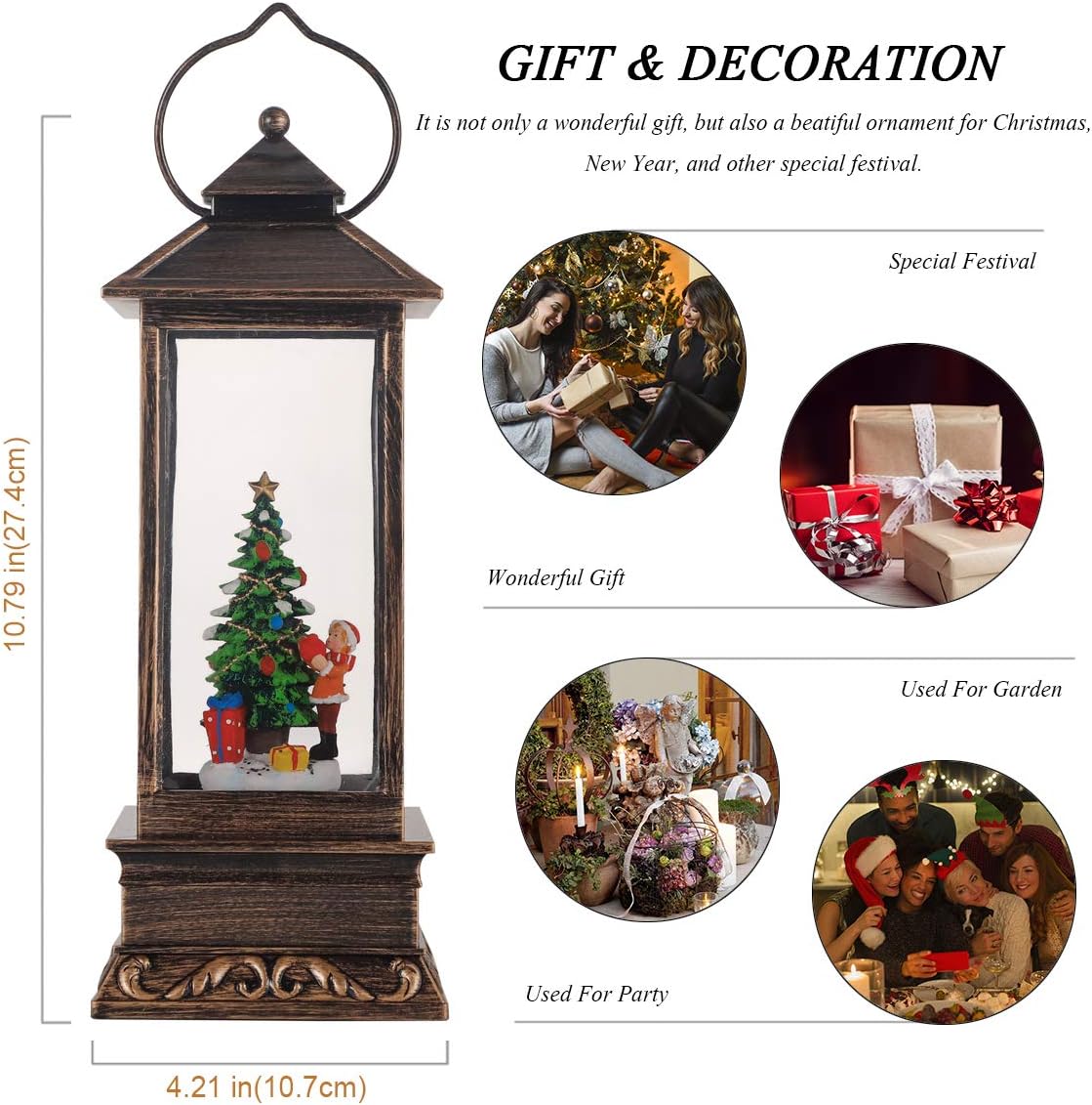 House & Garden Decoration,Christmas Lantern with 8 Pieces of Music,Sparkling Crystal Keep Circling Around The Snowman Families Music Box as a (Christmas Tree)