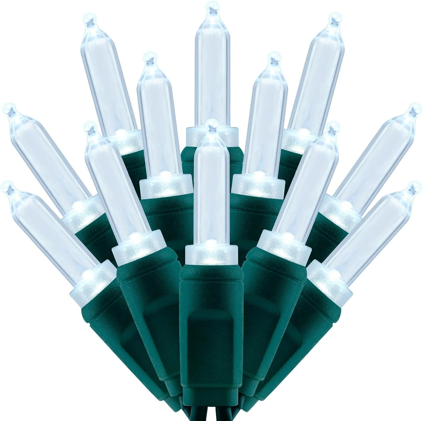 100 Cool White One-Piece LED Christmas Lights, 33 ft Green Cord High Waterproof UL Certified T5 Outdoor String Lights (Cool White)