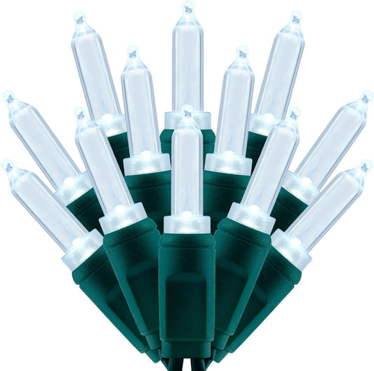 100 Cool White One-Piece LED Christmas Lights, 33 ft Green Cord High Waterproof UL Certified T5 Outdoor String Lights (Cool White)