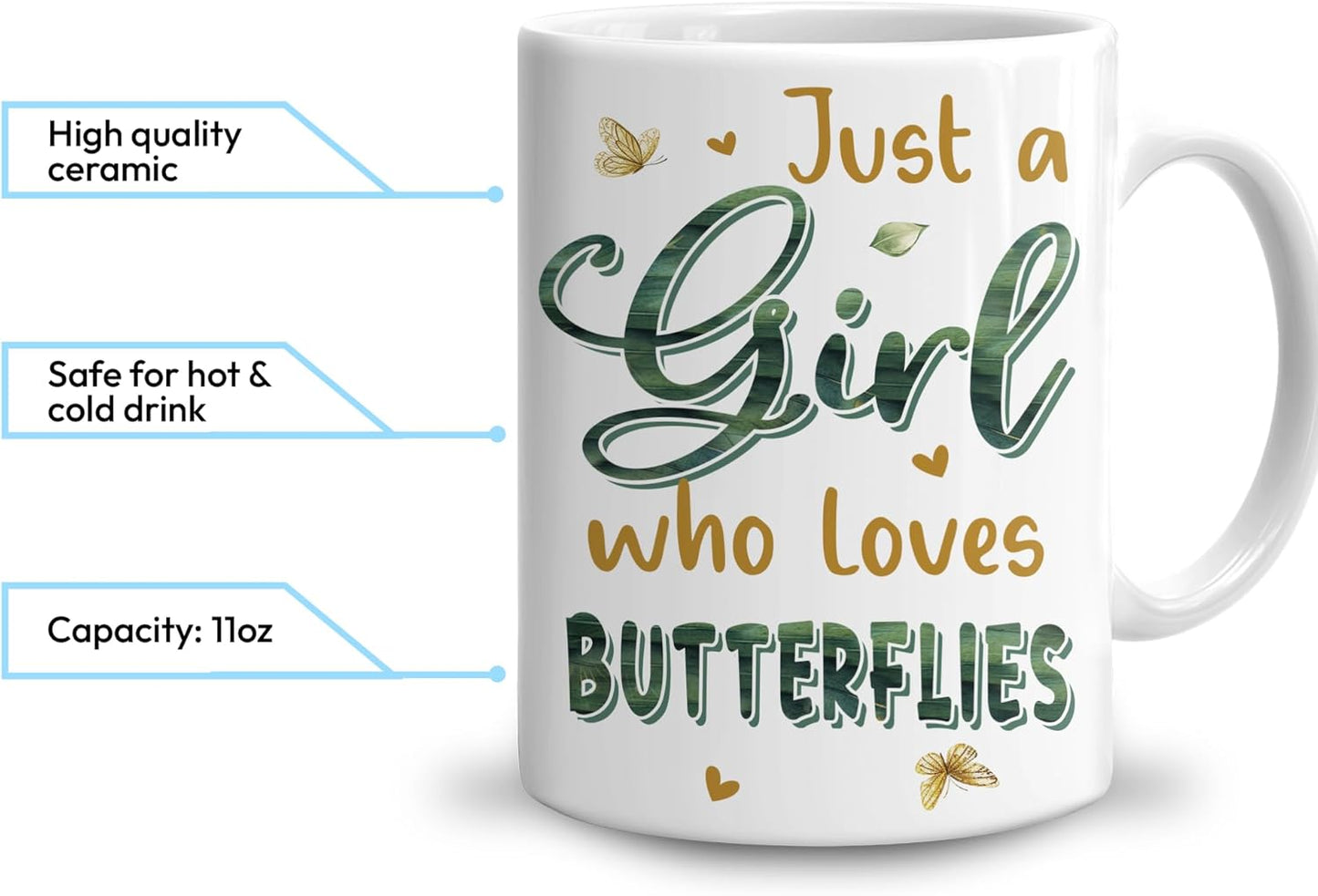 Hyturtle Personalized Floral Butterfly Mug - Butterfly Gifts For Women Lovers - Animal Gift For Bird Lover Her - Bird Gifts For Mom on Mother Day - Custom Name Coffee Cup Ceramic Mug 11 Oz 15 Oz
