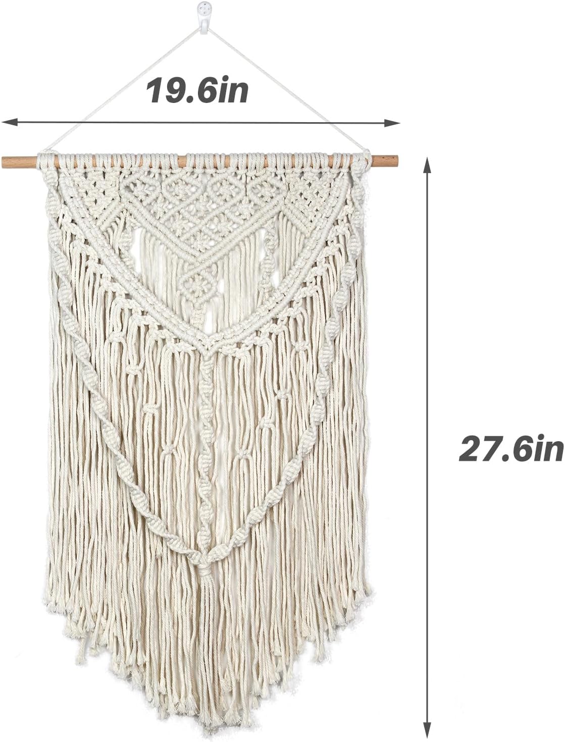 JONKASIPA Macrame Wall Hanging - Bohemian Handmade Woven Tassel Tapestry Chic Lace Hanging Home Decor,Macrame Wall Decor for Bedroom,Living Room or Apartment(White)