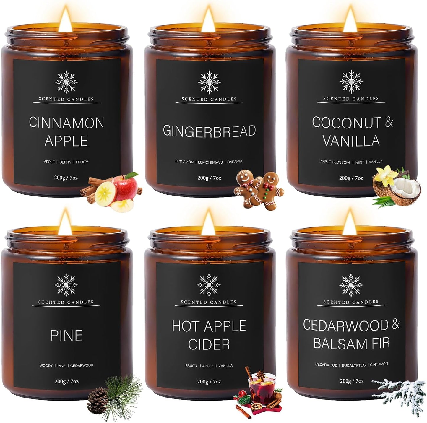 6 Pack Winter Candles for Home Scented, Aromatherapy Candles Gift for Women Men, 42oz 300 Hour Long Lasting Candle, Winter Candle Gift for Holiday, Gifts for Birthday, Valentine's Day