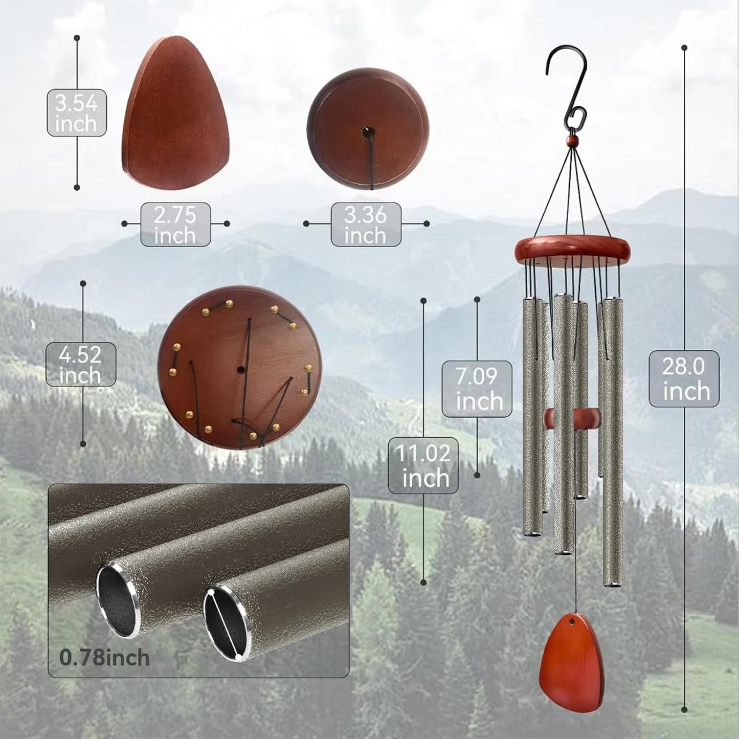 28" Wind Chime for Mothers Day, Decorative Wind Chimes for Outside, Memorial Windchimes Remembrance Gift for Women Mom Grandma, Metal Wind Chimes Outdoor Decor for Garden Patio Zen(Copper)