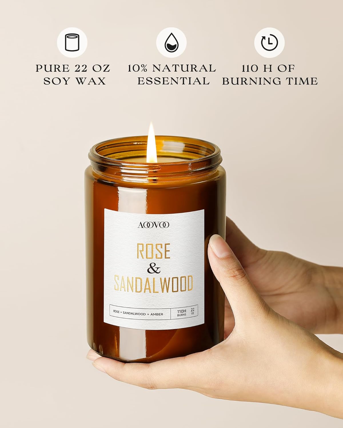 AOOVOO Rose Sandalwood Candles - 22 oz Scented Candles, Aromatherapy Candle, Soy Candle for Home Scented