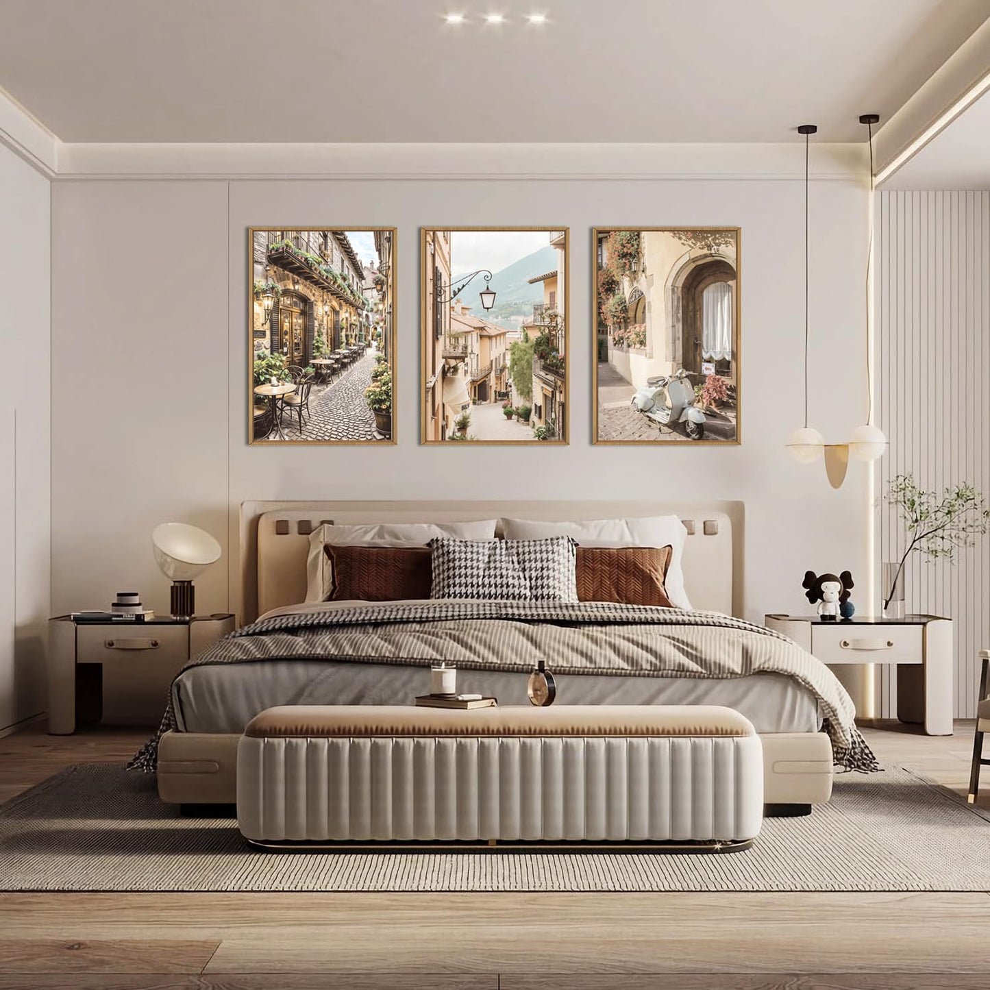 HPINUB Foreign Scenery Framed Canvas Wall Art Set,Vintage Travel City Wall Decor,Modern Minimalist Europe Street Picture Artwork Nature Landscape Art Print for Living Room,Bedroom-16 x24 x3