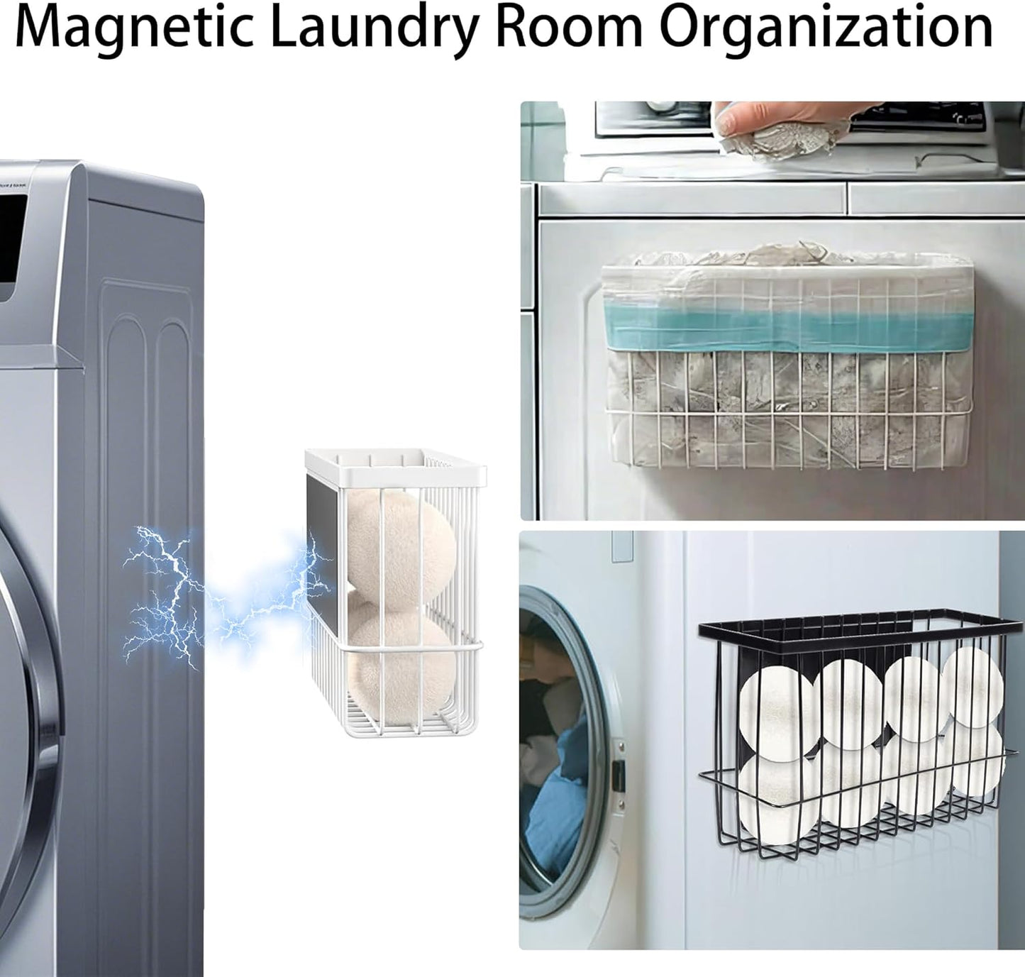 Magnetic Basket Fridge Lint Bin Dryer Ball Holder Laundry Room Organization Home Storage for Class Office School