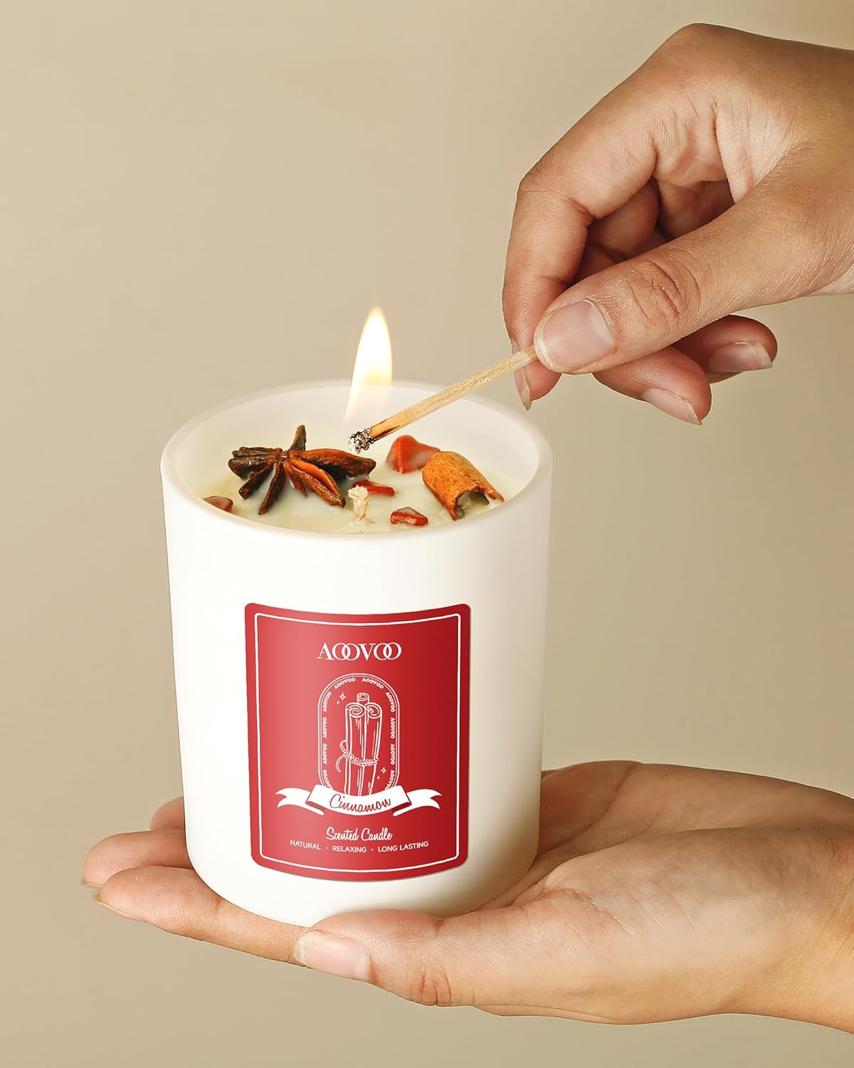 AOOVOO Apple Cinnamon Scented Candles for Women - Aromatherapy Candle with Crystals Inside, 10oz Soy Candles for Home Scented, Birthday Gifts Candle for Women Mom