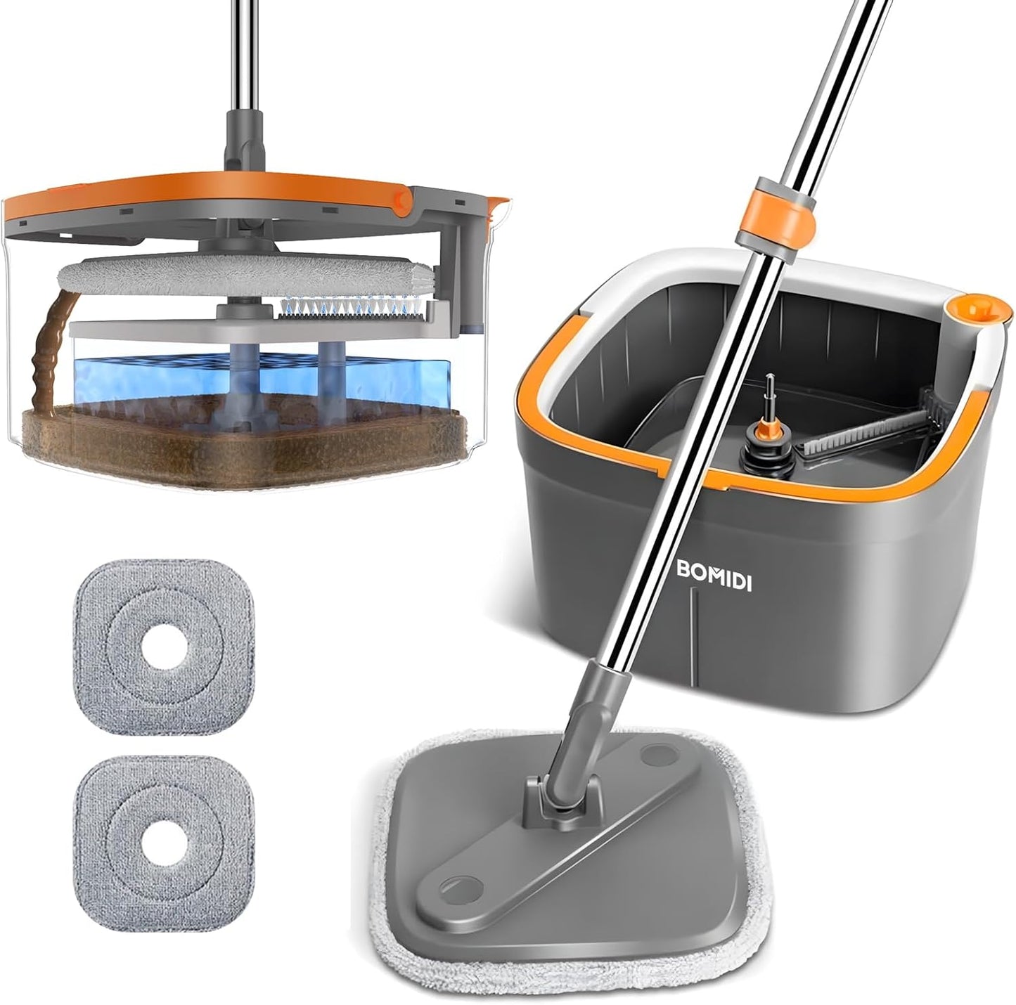 Mop and Bucket Set, Spin Mop with Separate Dirty Water System, Deep-Cleaning Mops for Floors, Versatile Mops for Walls