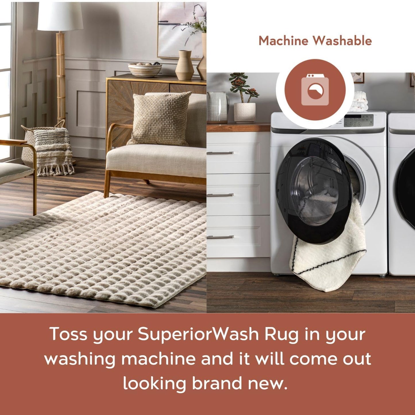 nuLOOM 3'9" x 6' Cozy Plush SuperiorWash Area Rug, Machine Washable, Non-Slip, Soft Fluffy Shag Carpet for Living Room Bedroom Kids Room Nursery Home Decor, Jeni Beige