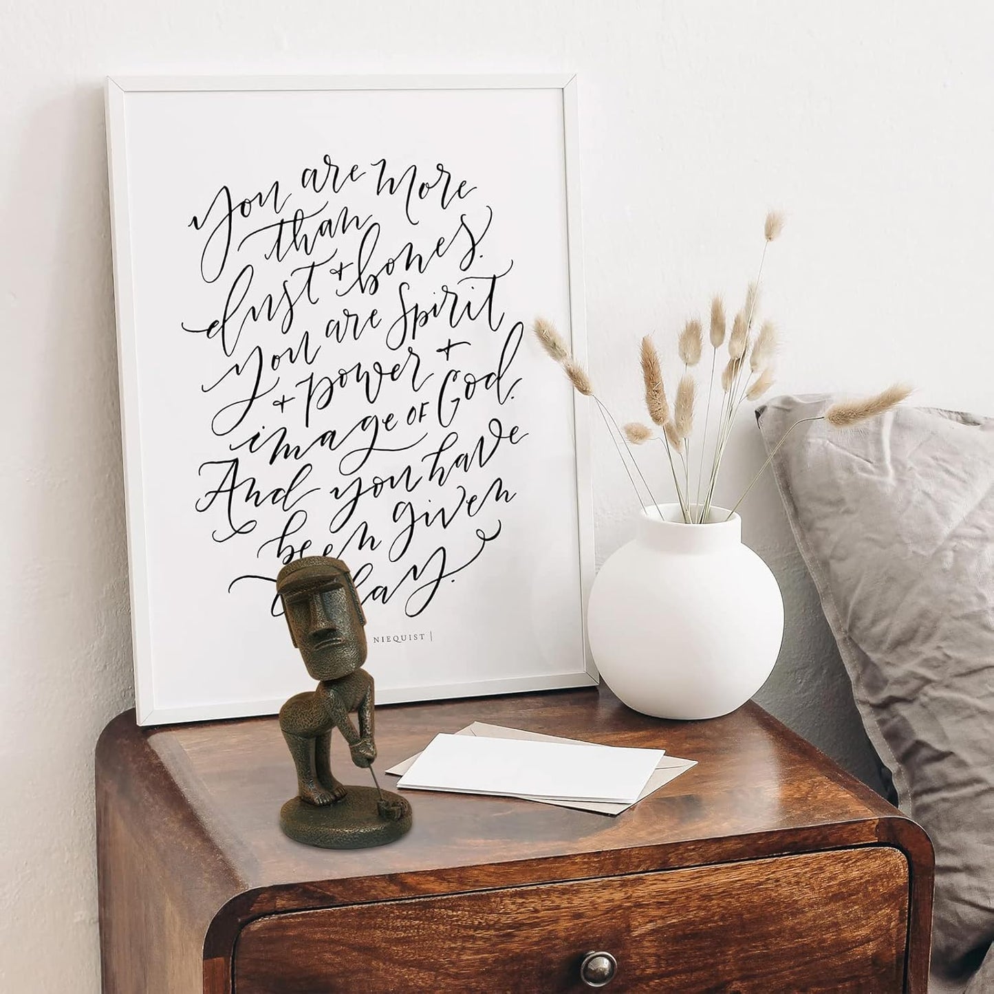 Moai Statue Decor - 6 Inch Easter Island Oranment Resin Stone Decoration for Room Accessories Antique Sculpture for Office Desktop (Play Golf)