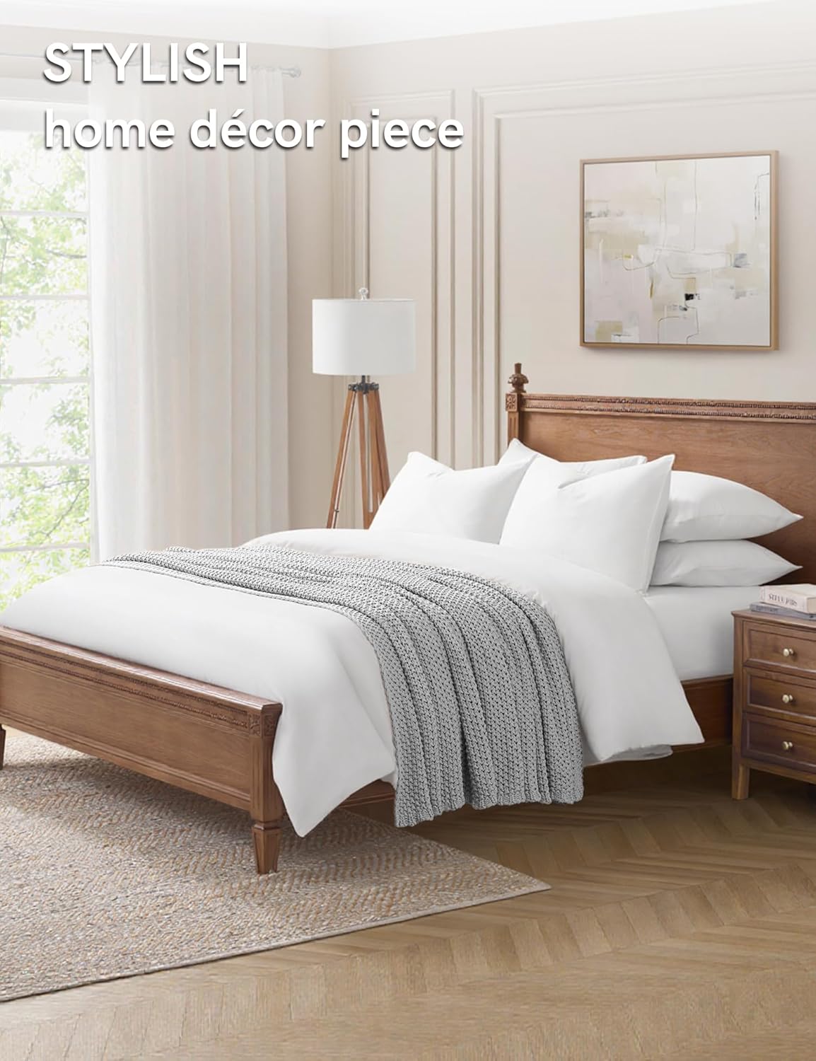 YnM Chunky Cotton Knit Throw Blanket, Cable Knit Throws for Bed Couch Sofa, Comfy & Relaxing, Decorative Piece for Farmhouse Modern Boho Rustic Scandinavian Chic Vibe, Quarry Grey 60x80 Inches