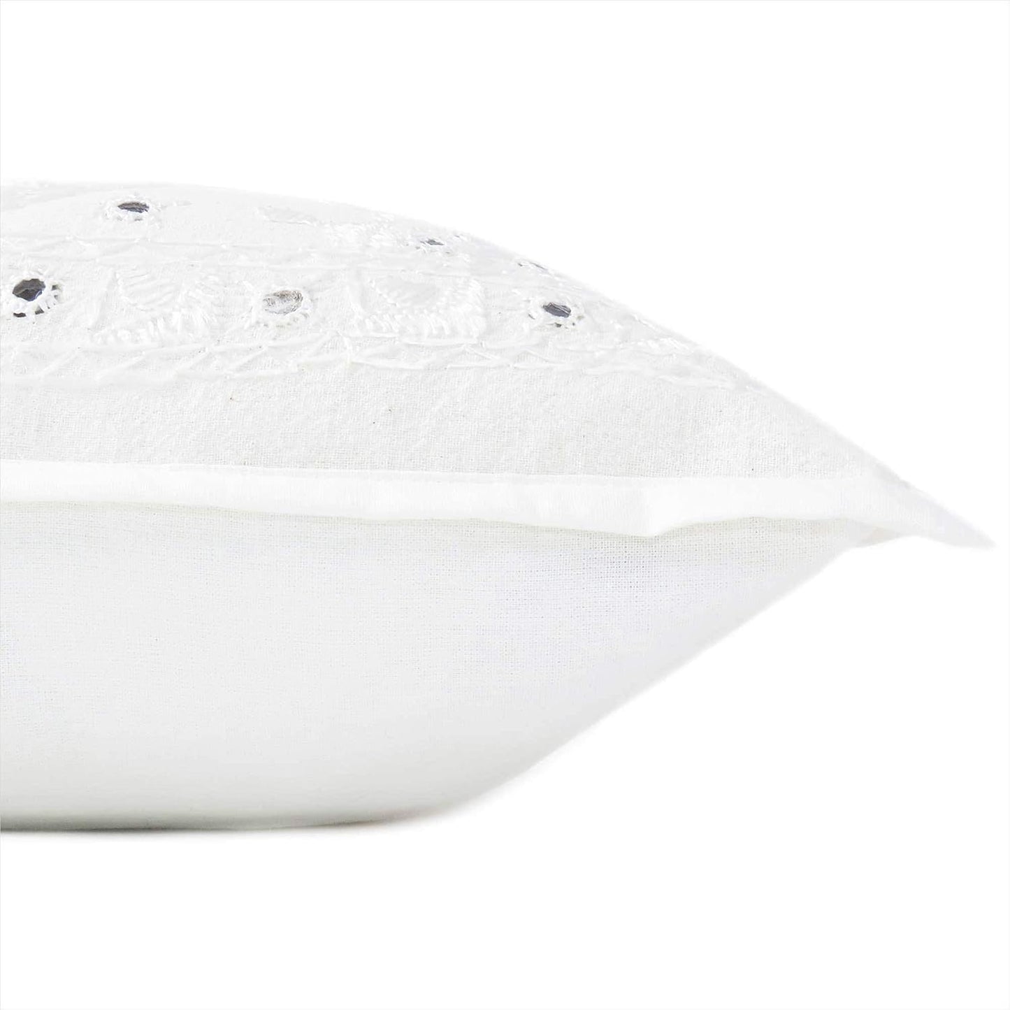 Eyes of India Embroidered Decorative Boho Throw Pillow Cover with Mirrors, Handmade Bohemian Accent Cushion Case for Sofa Couch Bedroom Living Room (White, 24" x 24")