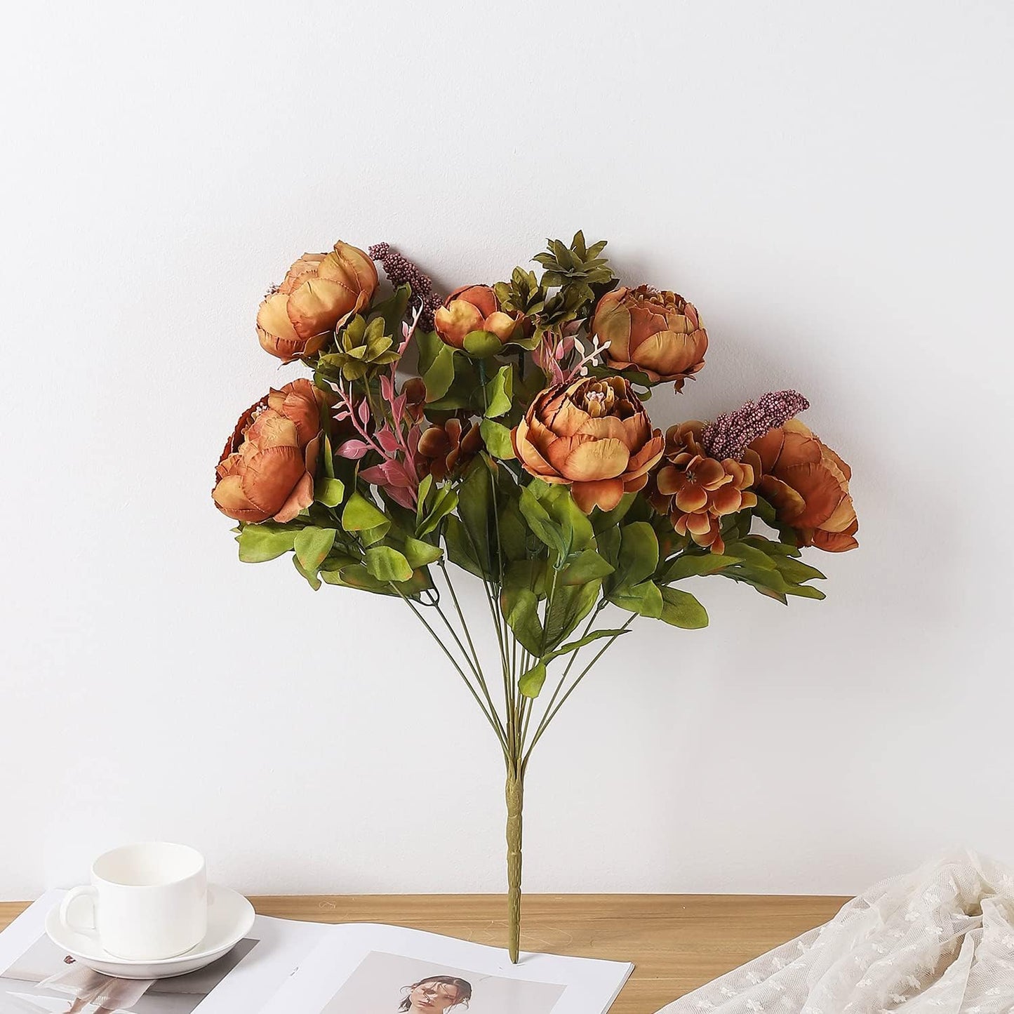 Duovlo Fake Flowers Vintage Artificial Peony Silk Flowers Wedding Home Decoration,Pack of 1 (Coffee)