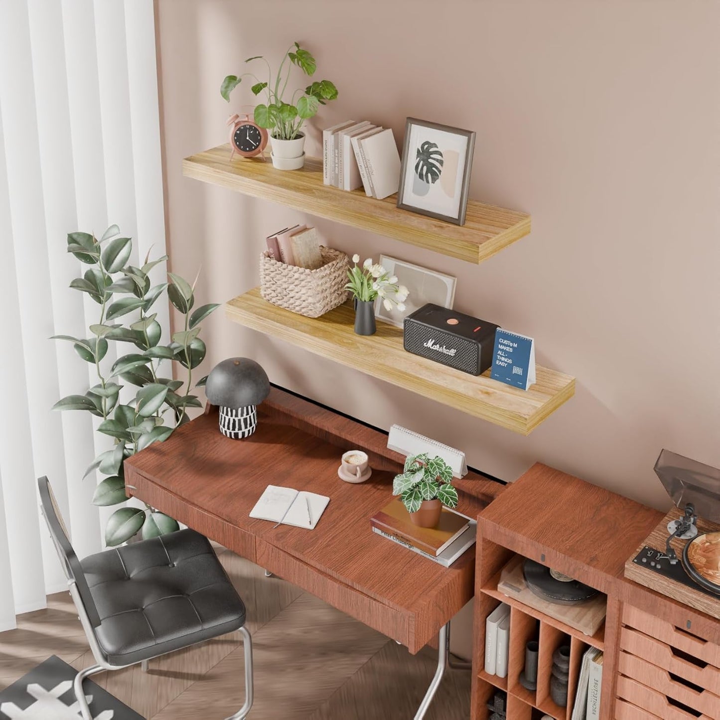 IAE Floating Wall Shelves 36 inch,Bathroom Shelves Wall Mounted,Invisible Shelves Floating Kitchen Shelves,Wooden Wall Shelves with Brackets for Living Room Wall Mounted,Easy Install,Set of 2,Natural