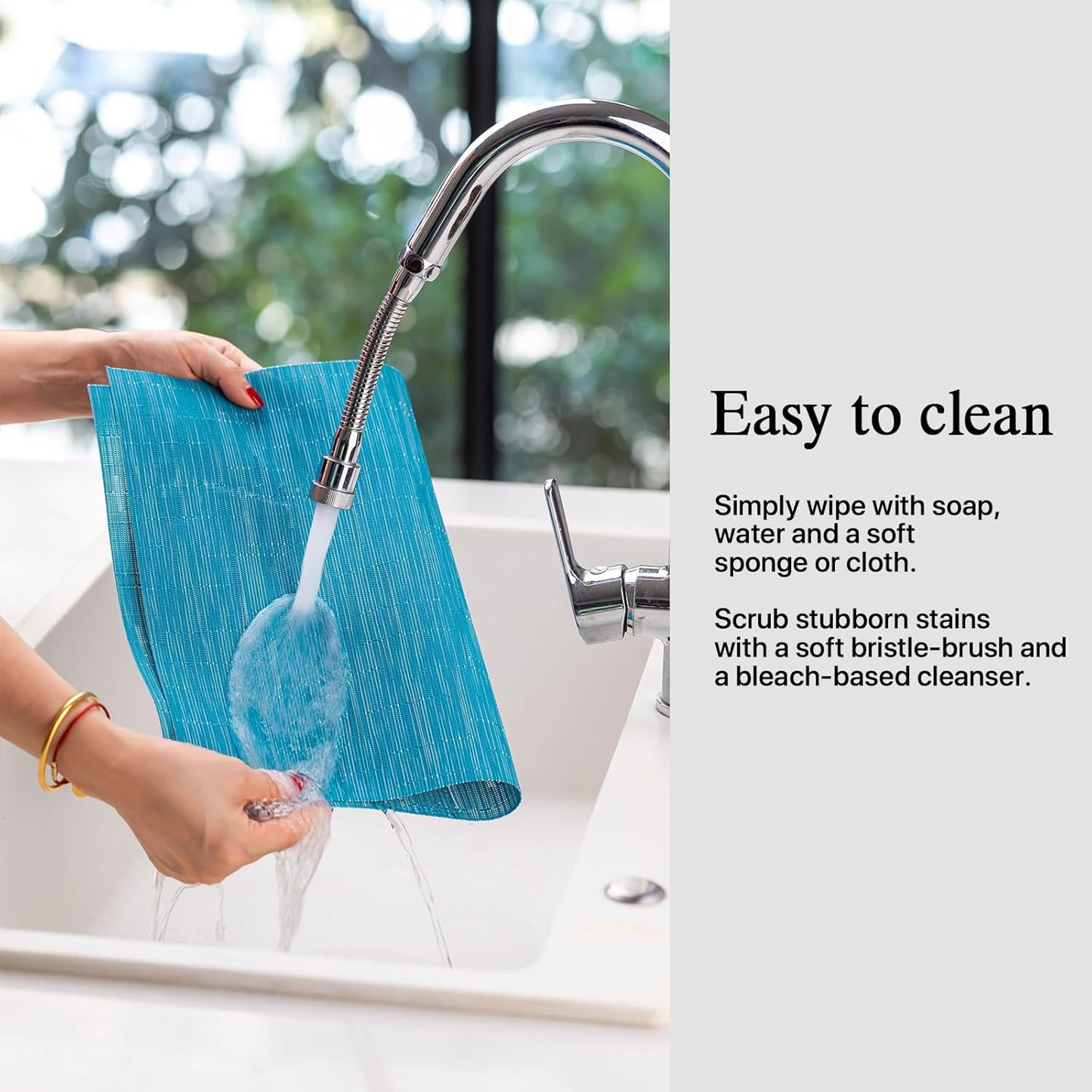 Placemats Set of 8 - Easy Clean Woven Vinyl Placemats for Dining Table, Indoor/Outdoor Place Mats, Washable PVC Table Mats（Teal Blue）