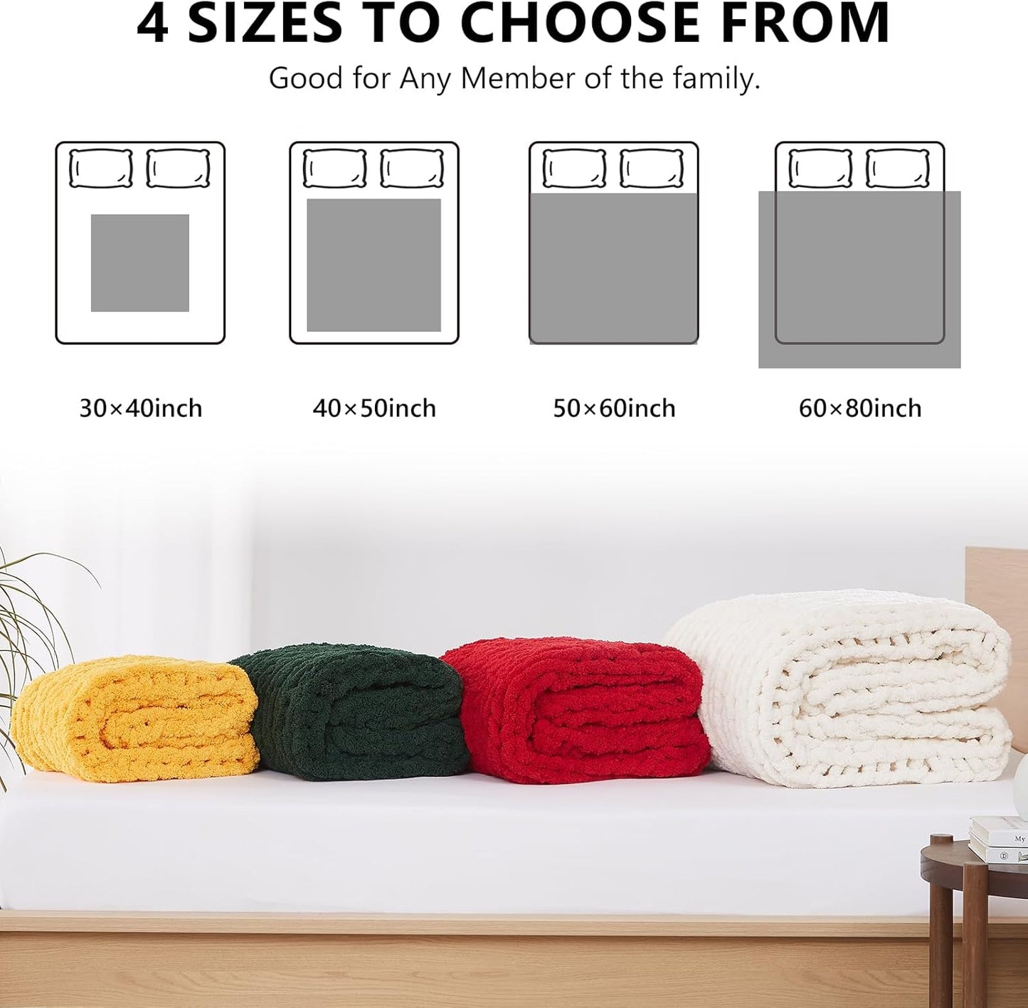 L'AGRATY Chunky Knit Blanket Throw - Soft Chunky Throw Blanket 30x40: 100% Hand Kintted Chenile Crochet Blanket Large Cable Knit Chunky Blanket - Rope Knot Throw Blanket for Couch Home Decor(Red)