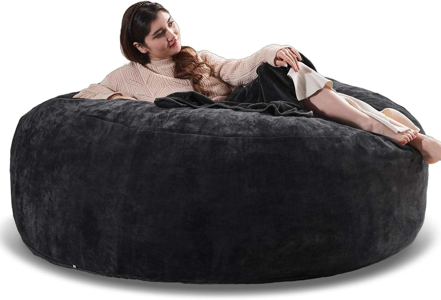 6FT,Oversized Bean Bag Chairs for Adults,Giant beanbag with Filler Included，Fluffy Memory Foam,Soft and Comfy Corduroy Fabric,Gaming Chairs Suitable for Living Room and Bedroom (Black, 6 Foot)