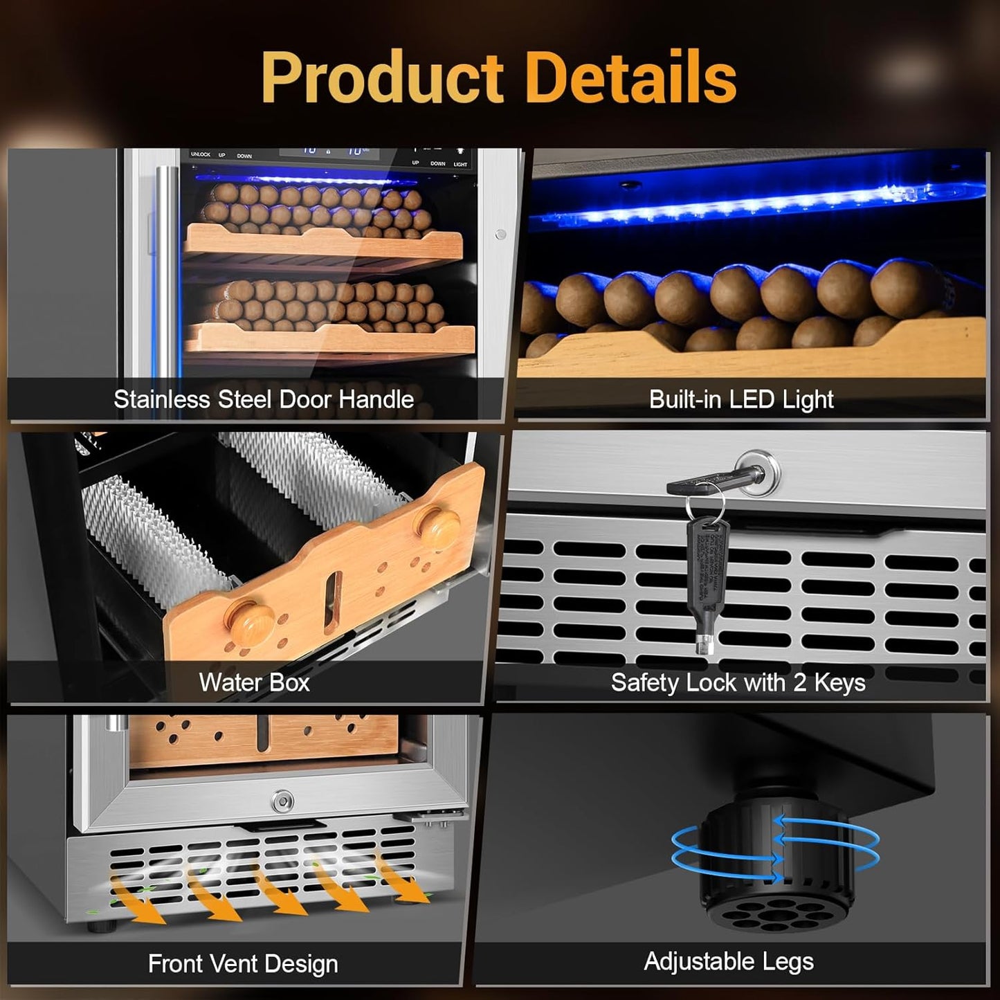 Electric Cigar Humidor,15 Inch Upgraded Large Capacity Electric Cigar Cabinet with Powerful Compressor, Digital LED Screen, Safety Lock,Smart Temperature Control,Father's Day Gift for Men