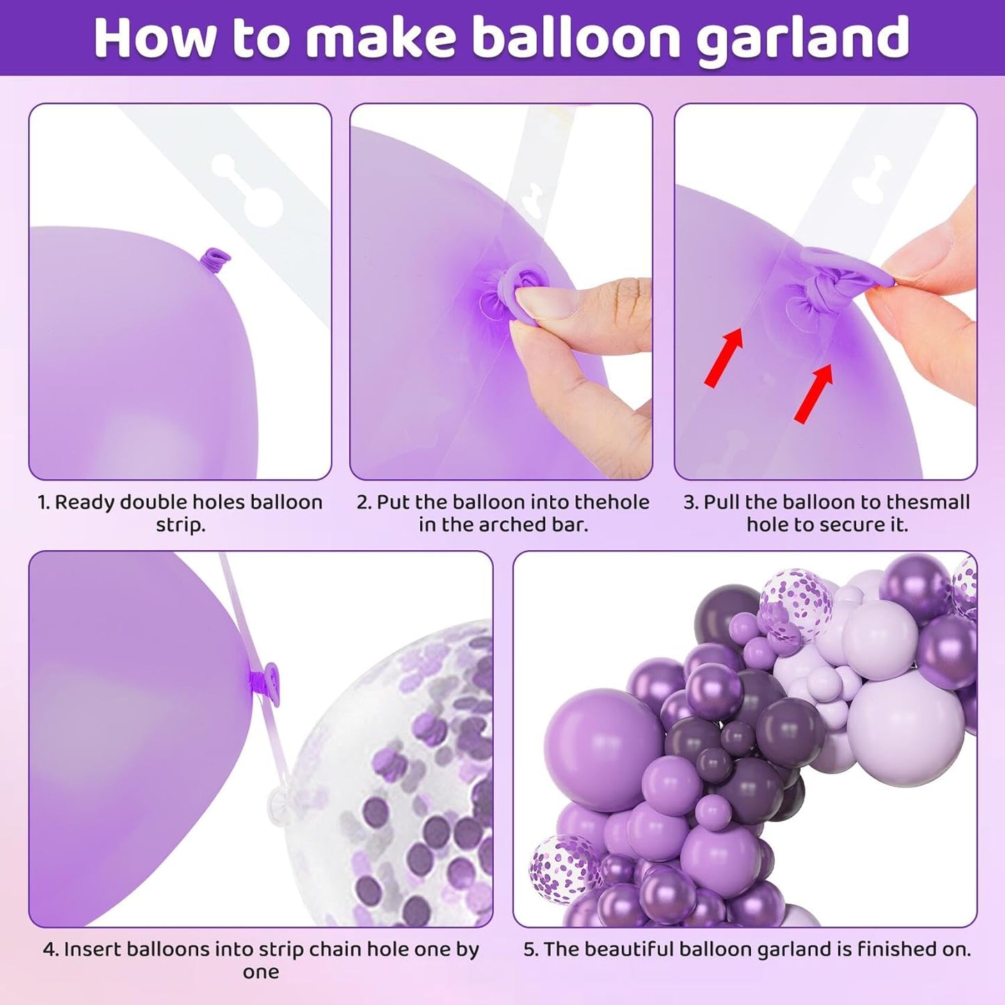 Amandir 153pcs Purple Balloon Garland Arch Kit, Different Sizes 18 12 10 5 inch Lavender Latex Metallic Confetti Purple Balloons for Girls Women Wedding Birthday Baby Shower Party Decorations Supplies