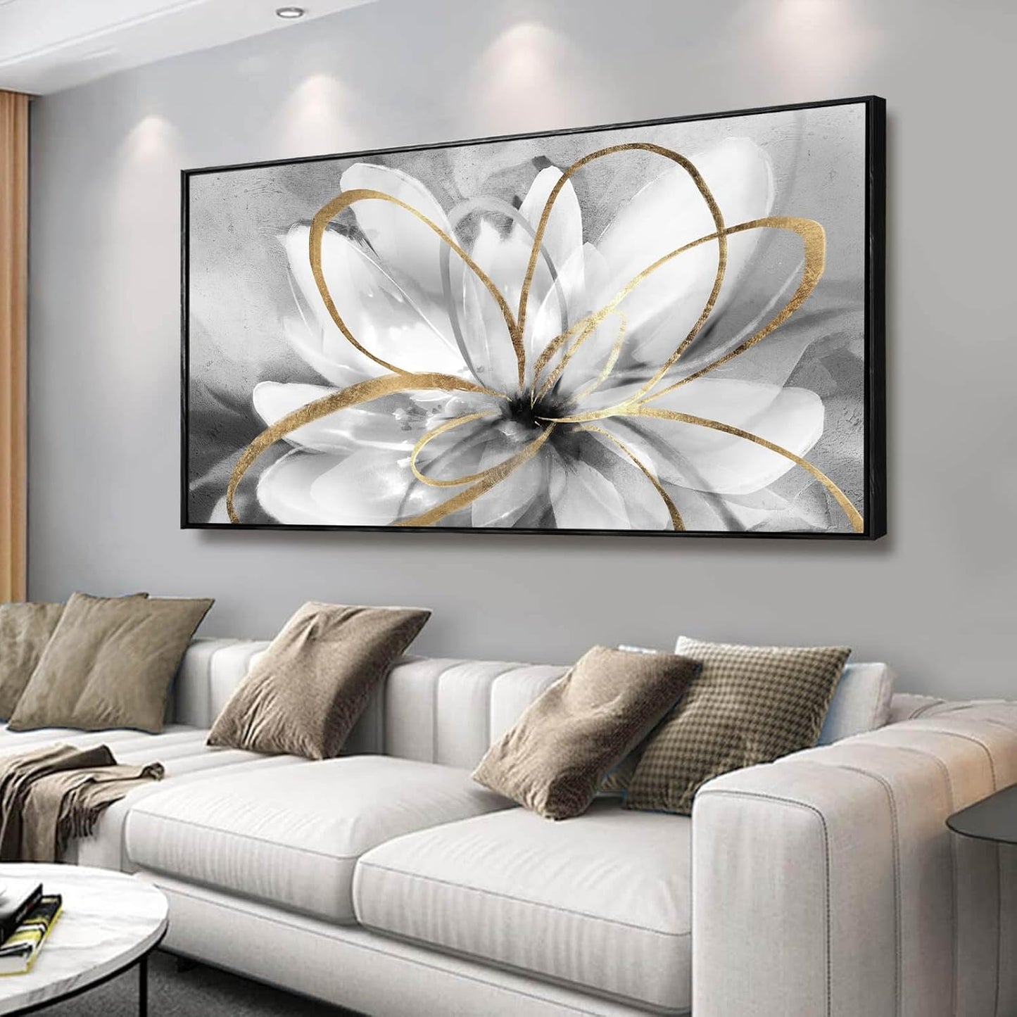 White Flowers Wall Art Canvas Wall Decor Large Floral Artwork Pictures for Living Room 24”x48” Framed Wall Picture for Women Girls Room