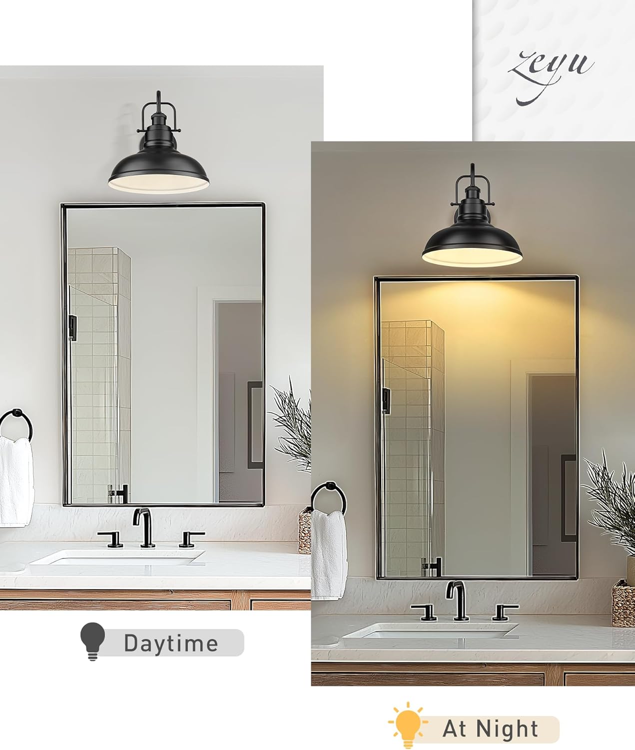 zeyu 11 Inch Modern Gooseneck Barn Light, 1-Light Wall Sconces, Industrial Wall Lantern for Porch, Kitchen, Black Finish, 016-1B BK