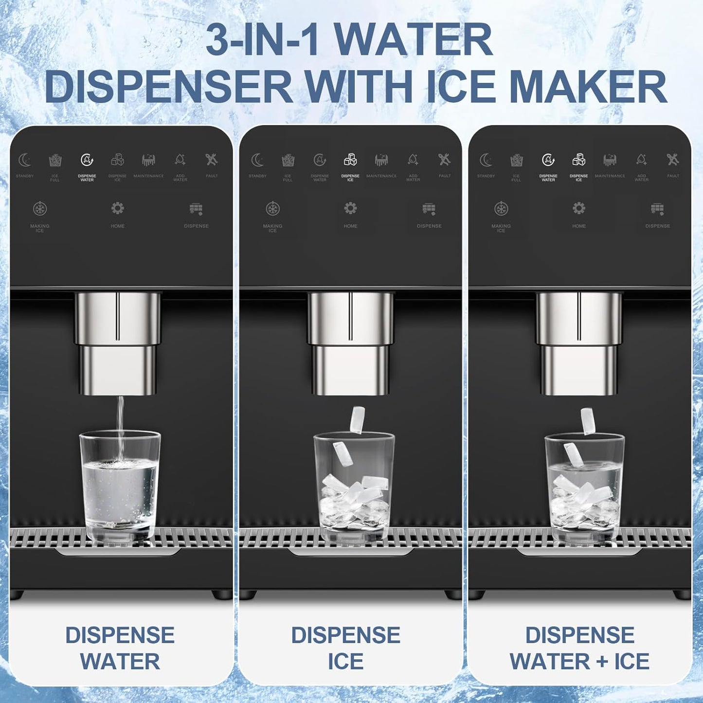 3-in-1 Nugget Ice Maker with Ice & Water Dispenser - 90Lbs/24H Pellet Chewable Ice, Self-Cleaning Countertop Stainless Steel Ice Machine for Commercial, Office, Kitchen, Party (Quiet Operation)