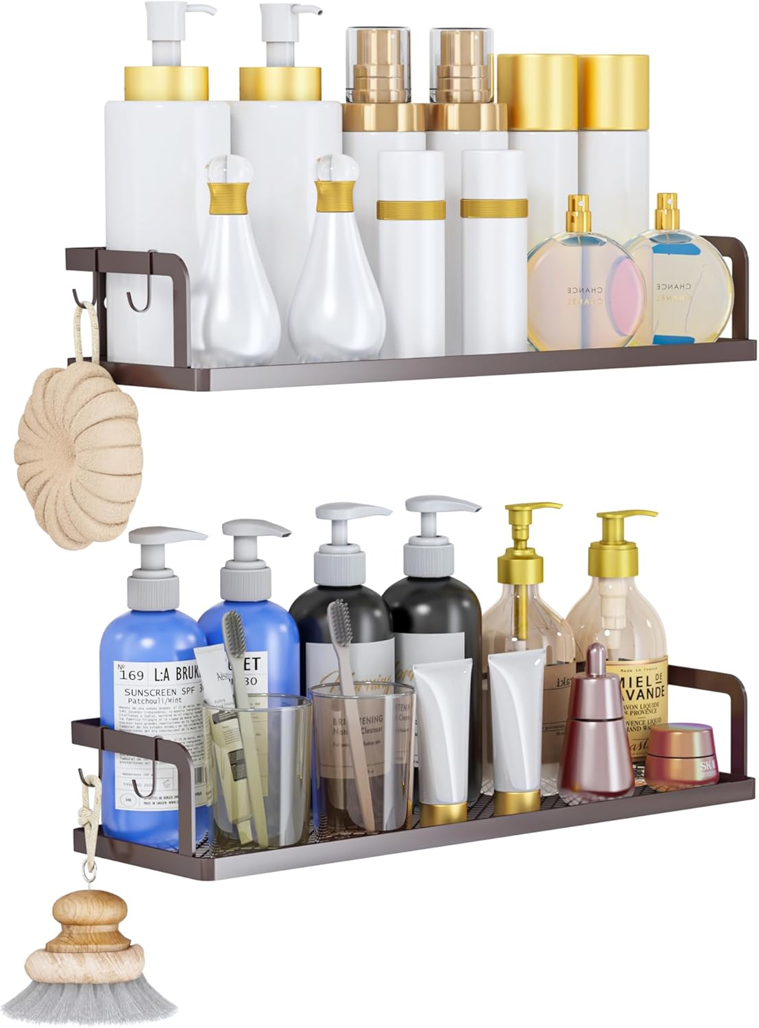 PUSDON Metal Wall Hanging Basket 2 Packs DIY Suitable for Multiple Scenes - Large Bronze Hollowout