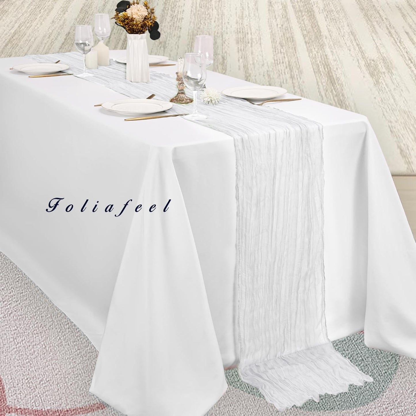 10FT 12 Pack White Cheesecloth Table Runner 20 x 120 Inch Long Rustic Gauze Cheese Cloth Table Runner for Wedding Bridal Baby Shower Table Decorations Boho Fabric Sheer Birthday Party Table Decor