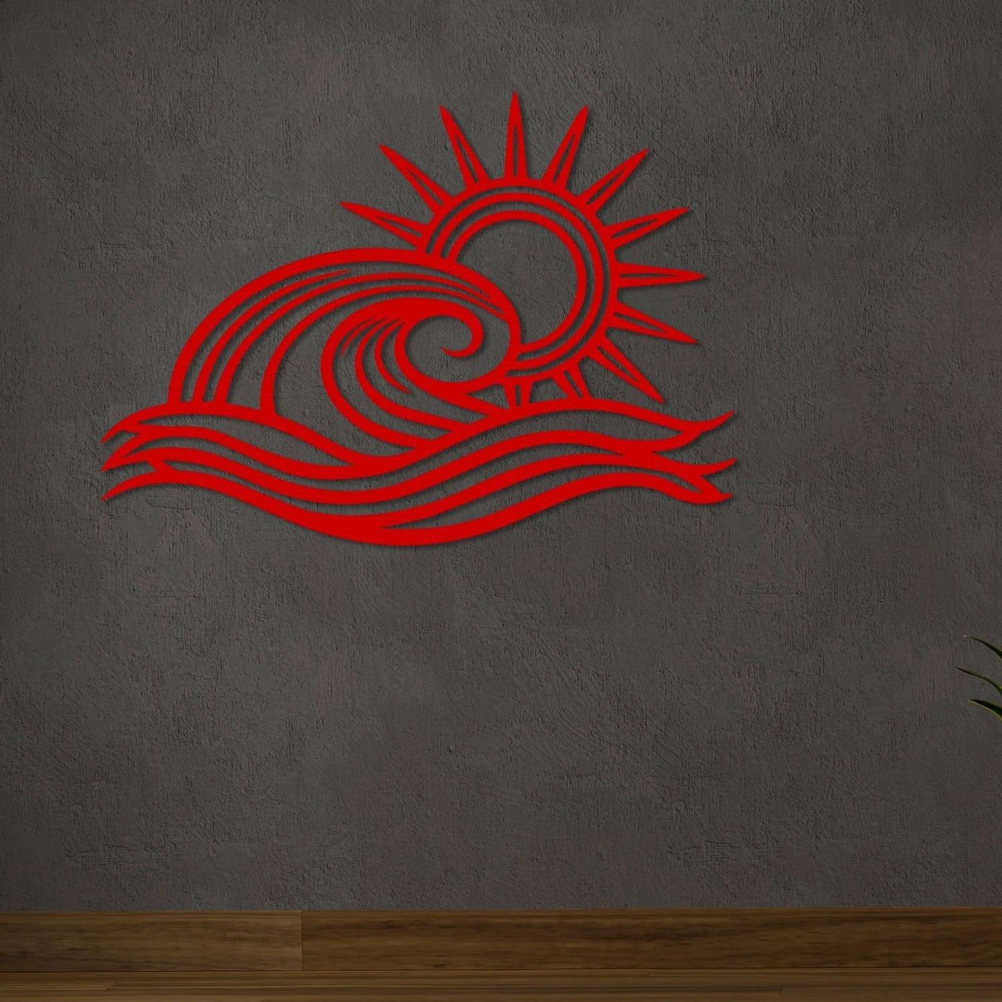 Wita Home Ocean Wave Metal Wall Art, Sun Beach Decor, Coastal Large Wall Sculpture for Home, Indoor/Outdoor Use, Nautical Wall Hanging, Eye-Catching Addition to Living Room (Red, 40 x 23 inches)