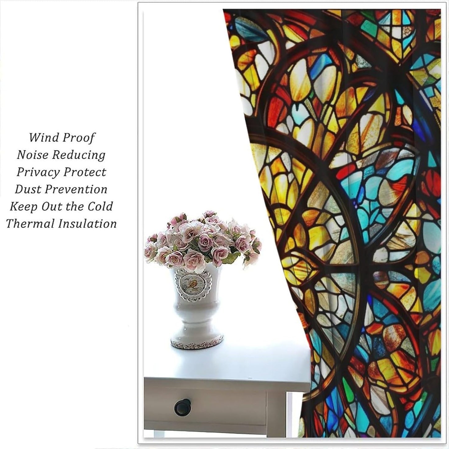 Stained Glass Curtains,Retro Mid Century Abstract Colorful Geometric Prints Home Decor Drapes for Bedroom Living Room Kitchen Window Treatment 2 Panels Set Total Size 72" W X 63" L Inch