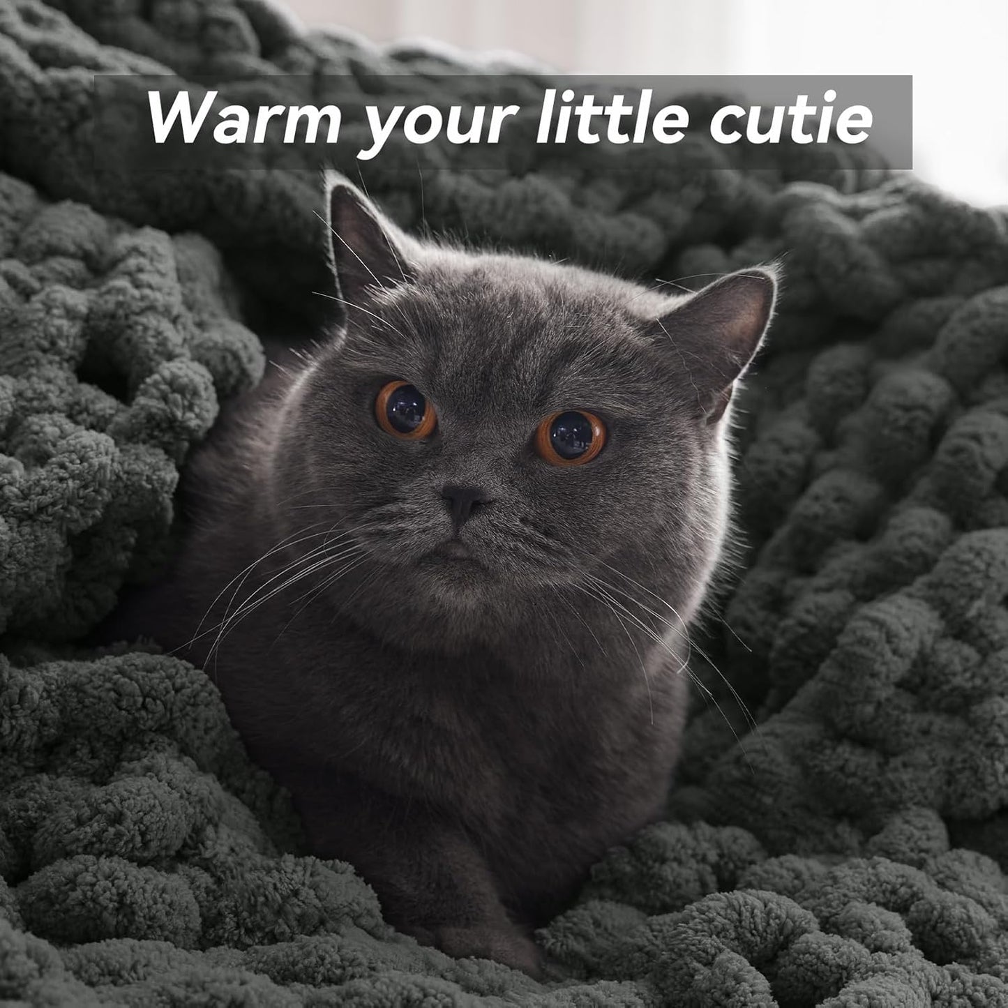 Chunky Knit Throw Blanket, 60''*80'' Knitted Throw Chenille Yarn for Bed Couch, Handmade Dark Grey Crochet Big Thick Blanket, Machine Washable Cute Comfy Blanket for Home Decor