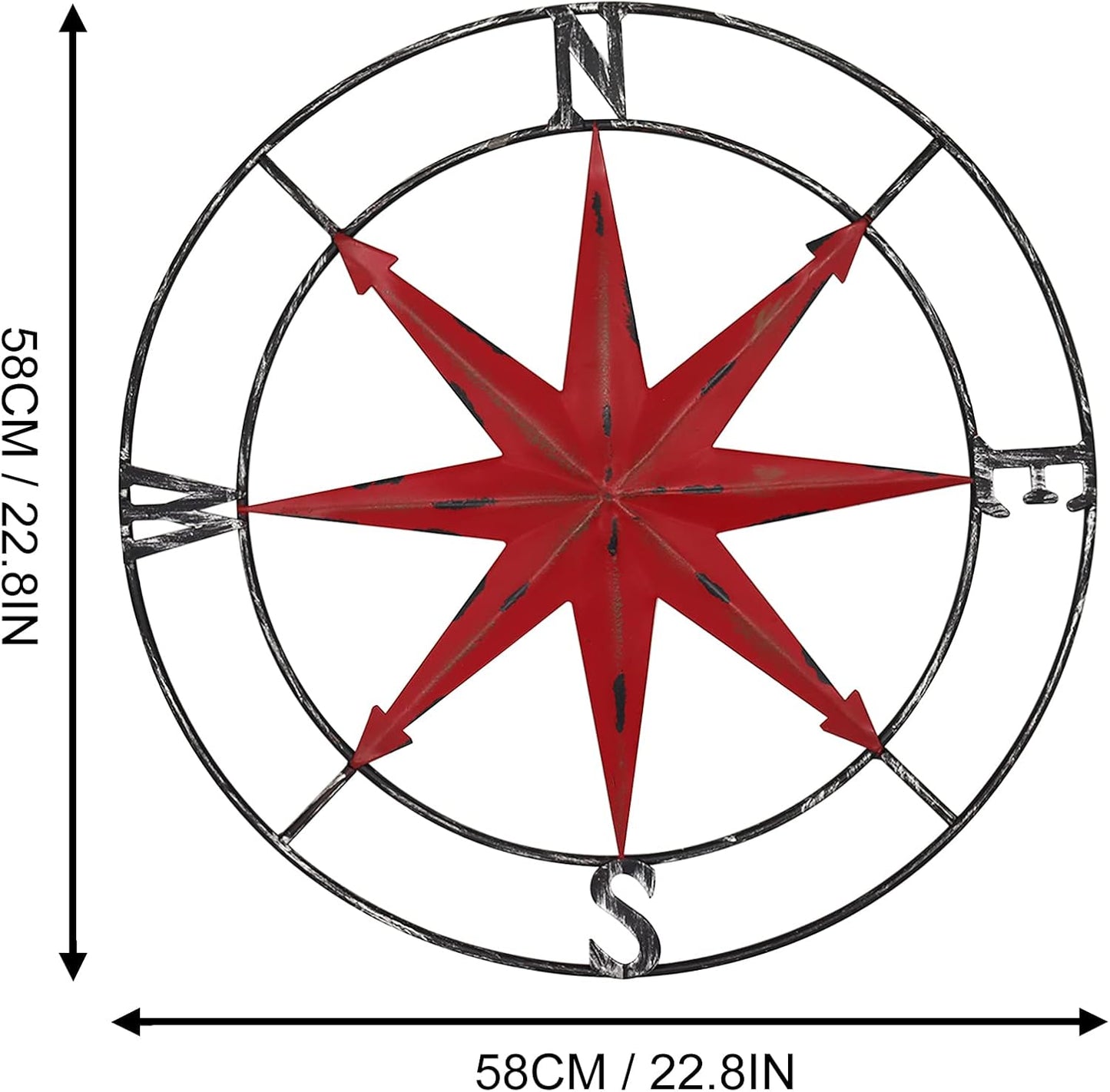 aboxoo Round Metal Compass Decorative Compass Metal Wall Art Hanging Wall Sculpture 22.8 Inch Diameter Farmhouse Decor Indoor or Outdoor Sign