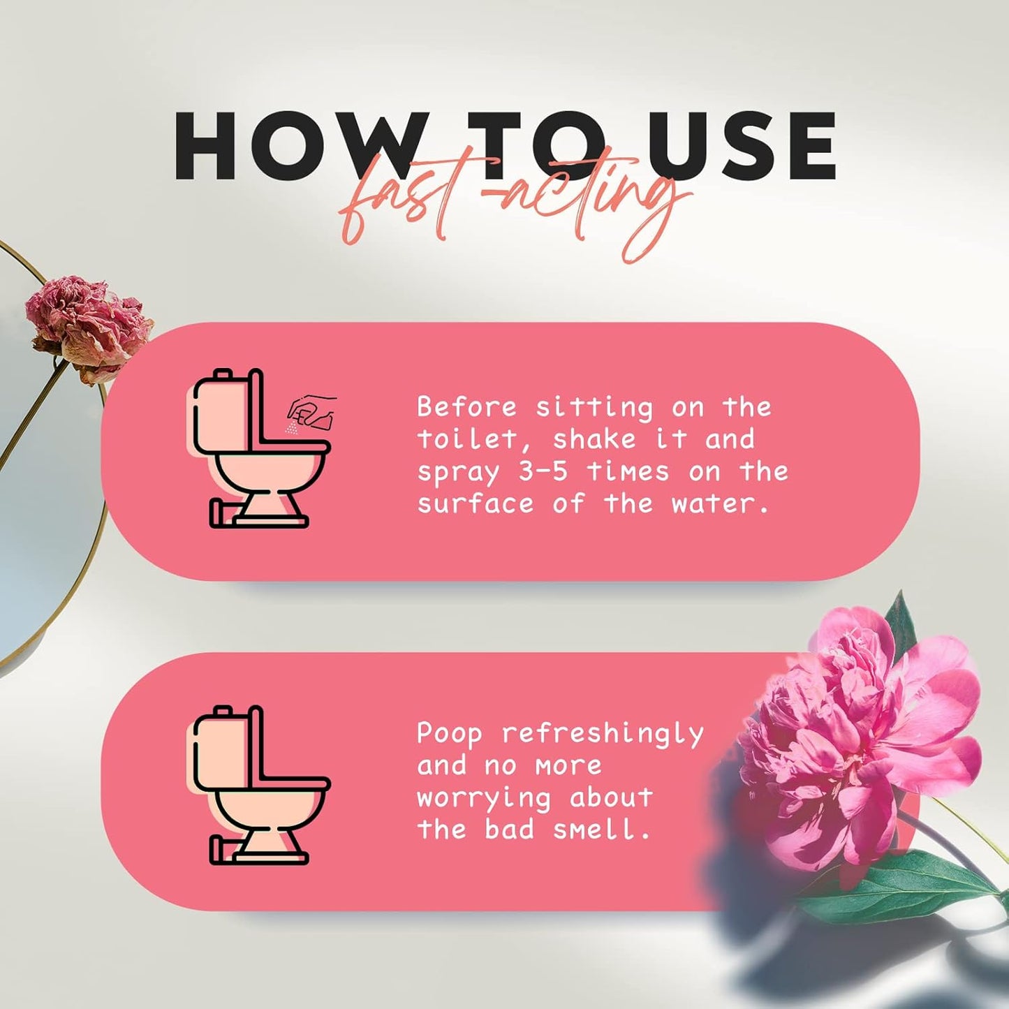 Clean-n-Fresh Toilet Spray, Wild Peony Scent, Bathroom Odor Eliminator & Air Freshener For Room, Trash Cans, Shoes, Fabrics, 3.4 Fl Oz(2 Pack)