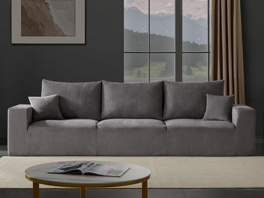 Boneless Cloud Couch Sofa for Living Room, 112" 3 Seater Grey Modern Lounge Sleeper Couch, No Assemble, Cordury Compression Upholstered Couches