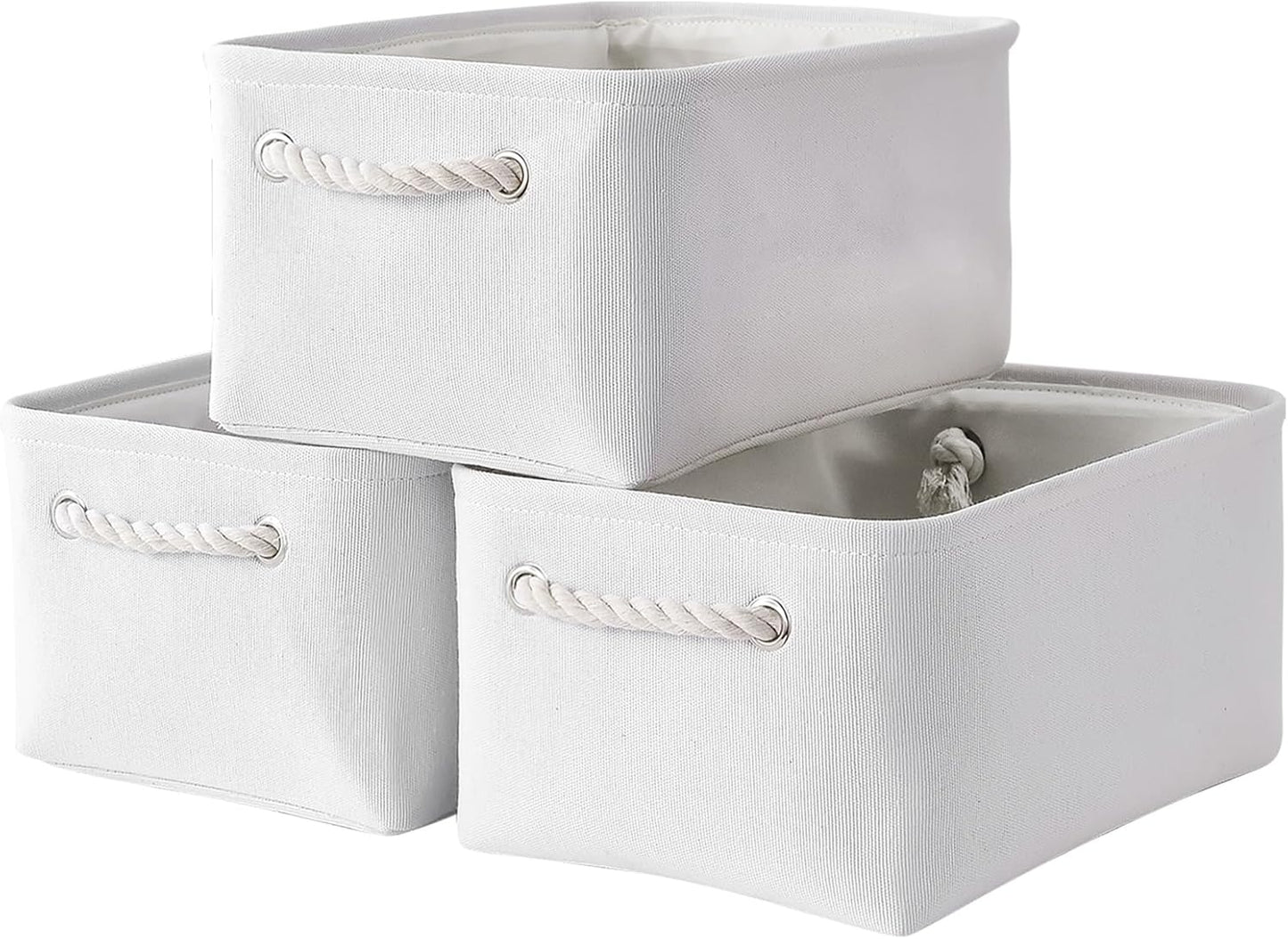 TheWarmHome Storage Bins for Shelves - Medium 3Pack 13.8L*9.8W*6.7H inch Fabric Storage Cubes Canves Storage Basket for Organizing Toys Baby Clothes Gift Dog (White)
