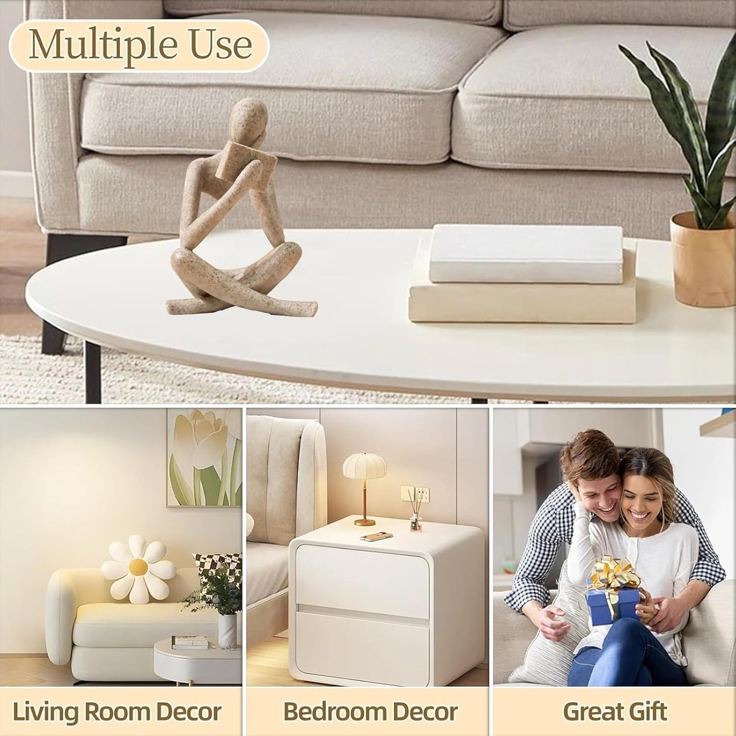 Bookshelf Decor Thinker Statue - Abstract Style Thinker Sculptures Modern Aesthetic Figurine Decoration Statues for Home Decor-Right Thinking-Sandstone