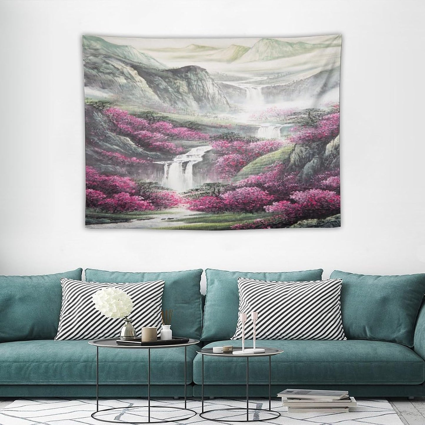 Japanese Tapestry, Red Plum Blossom Mountain, Nature Landscape, Bedroom Living Room Decor, 40"x30"