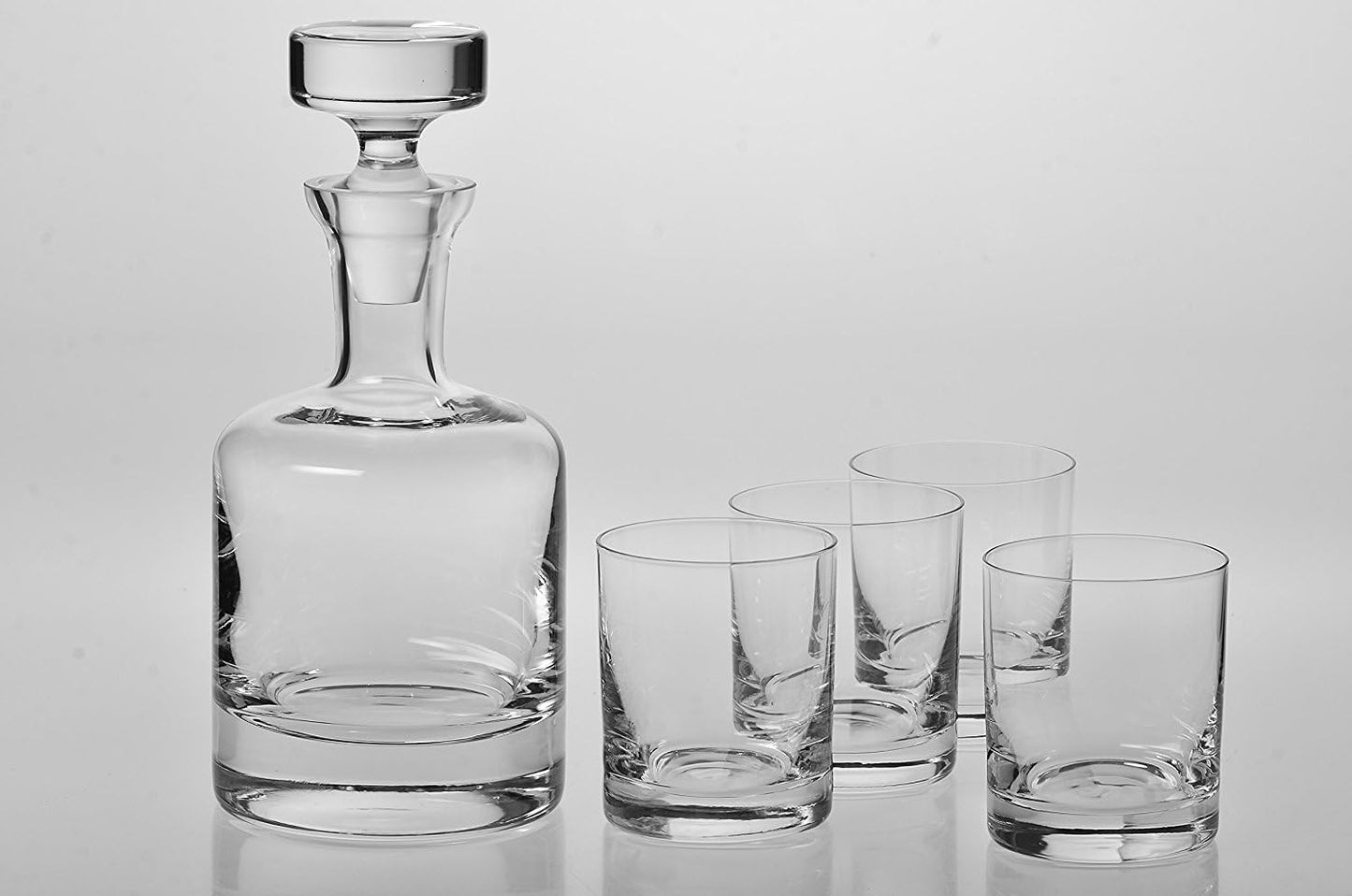 European-Made Decanter Gift Set | 1 Handmade European Lead-free Crystal Decanter with Stopper (30 Fl Oz) & 4 Crystal Whisky Glasses (11 FL Oz)