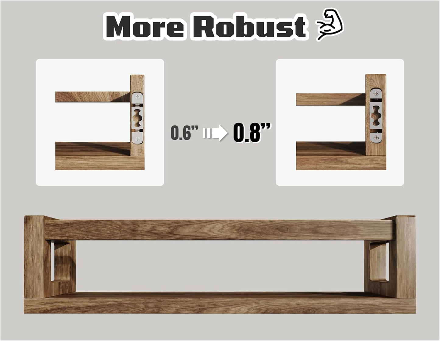 Upgraded Thick Floating Shelves - Multi-Use Wall-Mounted Bookshelves for Kids and Nursery, Ideal for Books, Toys, Spice Rack, Decor - Walnut Brown